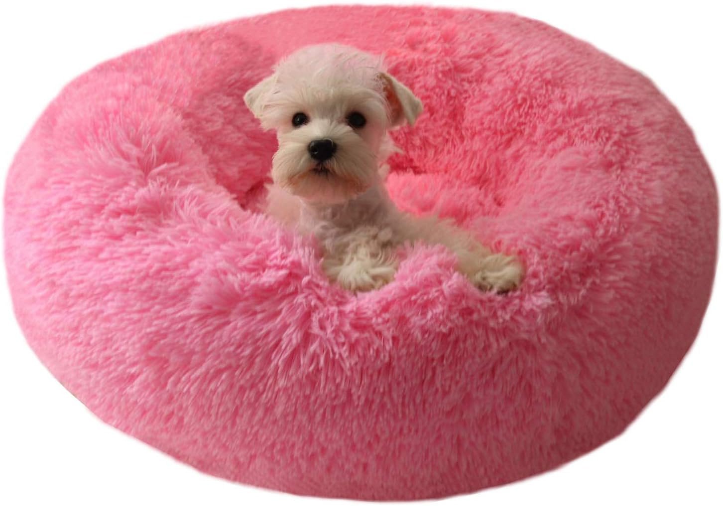 Modern Soft Plush Round Pet Bed for Cats or Small Dogs, Mini Medium Sized Dog Cat Bed Self Warming Autumn Winter Indoor Snooze Sleeping Cozy Kitty Teddy Kennel (20” D x 8” H, Hot Pink)