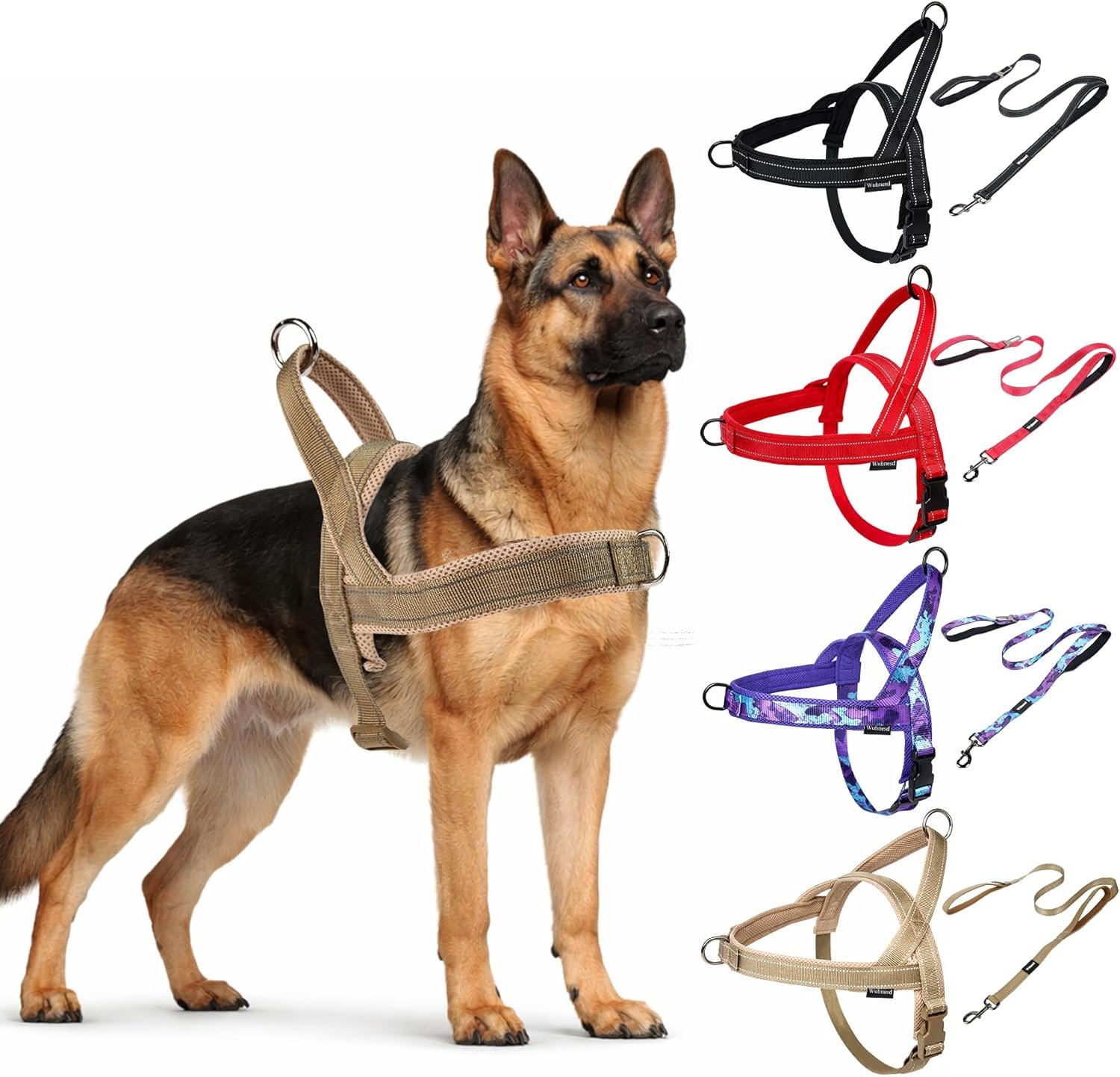 No Pull Dog Harness and Leash Set-Reflective Vest with Handle&5FT Dog Leash with Car Seatbelt Clip,Breathable Mesh&Quick Fit Dog Harness Easy for Medium Large Dogs Training Walking(Brown,L)