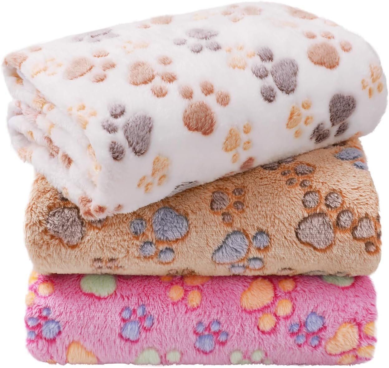 LINENLUX 1 Pack 3 Blankets Super Soft Fluffy Premium Fleece Dog Blankets for Puppy Cat Pet Blanket Flannel Throw Warm Sleep Dog Paw-3pcs 23×16 inch