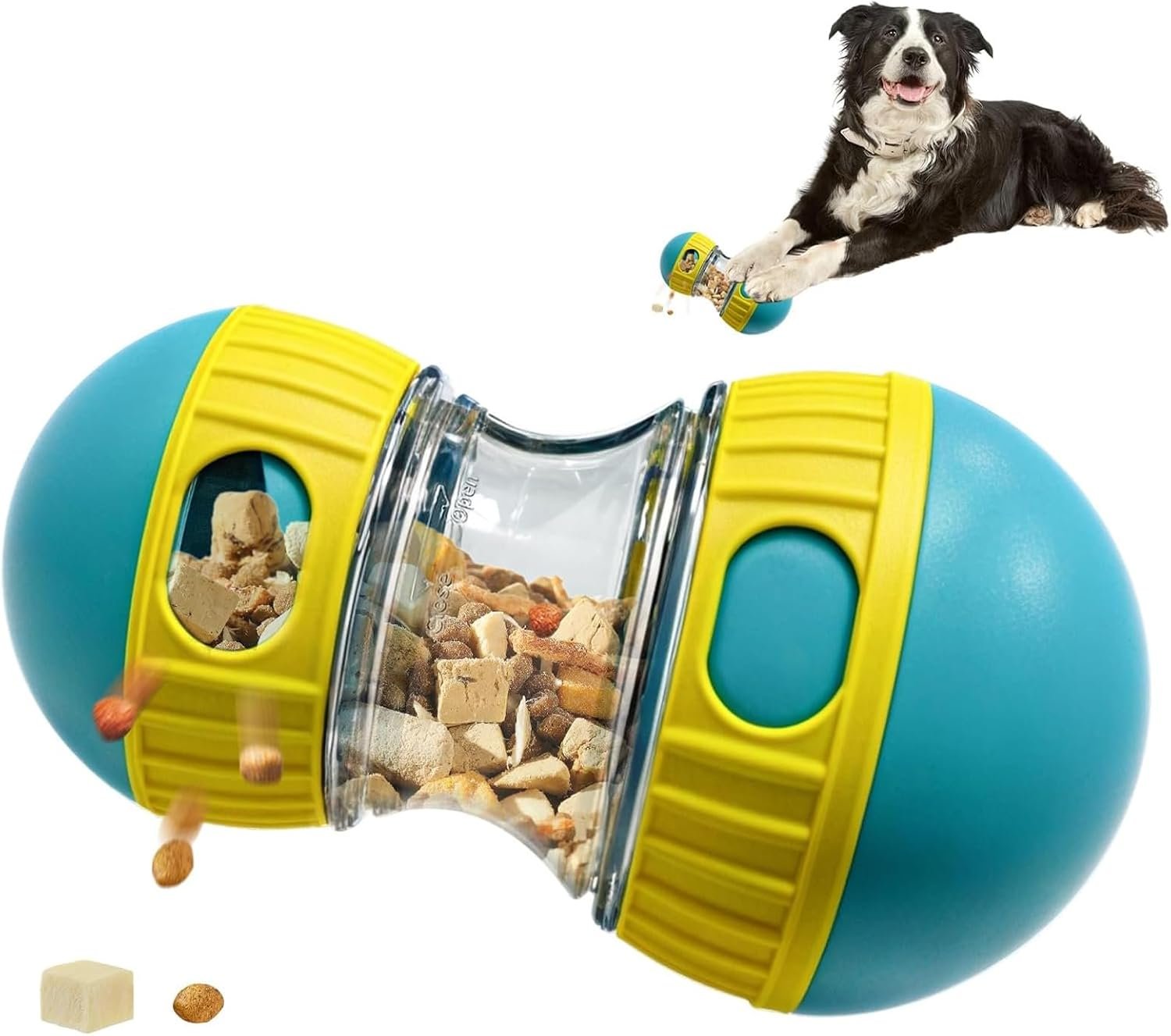 Interactive Dog Treat Dispensing Toy, Adjustable Puzzle Feeder Ball for Slow Feeding & Mental Stimulation, Rolling Enrichment Toy to Keep Dogs Busy Indoors (Blue)