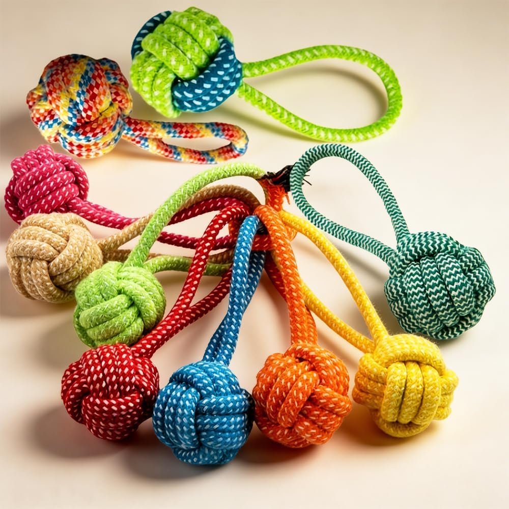 1 Heavy-Duty Braided Rope Dog Chew Toy | Textured Handle, Interlocking Rope Balls for Strong Chewers, Dental Health & Training, Durable for Teething – Suitable for Fetch & Tug-of-War Games