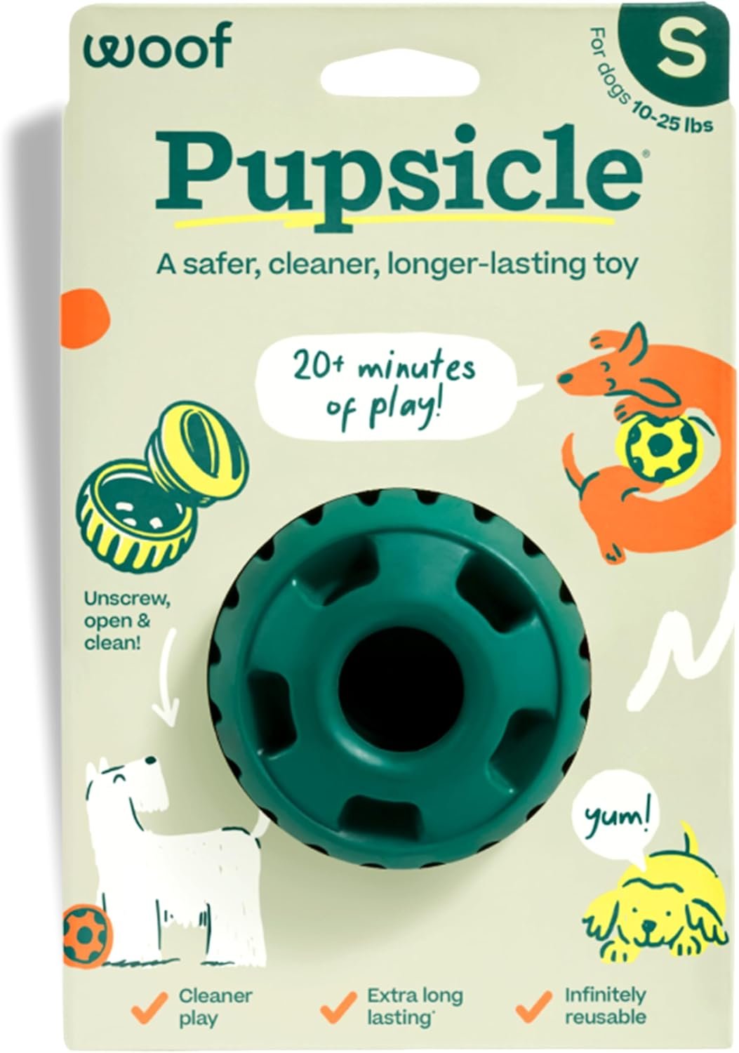 WOOF Pupsicle – Long-Lasting Interactive Dog Ball Toy to Keep Your Pup Busy and Distracted – Safe for Dogs – Low-Mess Design – Dog Toys for Small Dogs 10-25 lbs