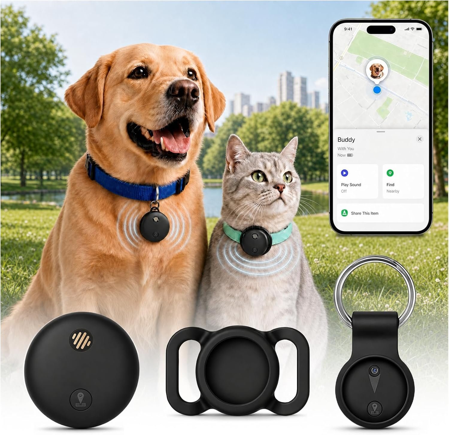 Dog Tracker for Collar, Pet Location Finder, No Monthly Fee, No SIM Card, Works with Apple Find My App, Ultra-Slim IP68 Waterproof Anti-Lost Tag for Dogs, Cats, Keys, Bags and Luggage 1 Pack