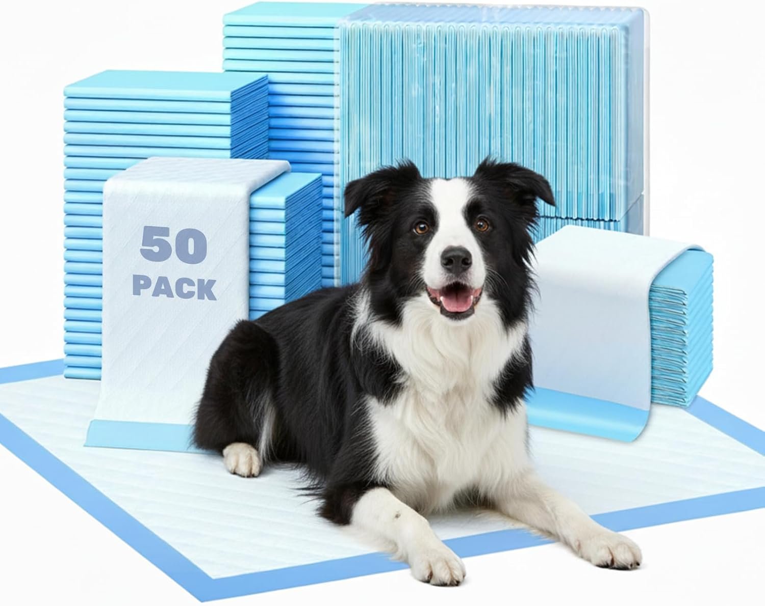 FluffyDream Super Absorbent Waterproof Dog and Puppy Pet Training Pad, Housebreaking Pet Pad,Blue (17.6″x23.6″ (50PCS))