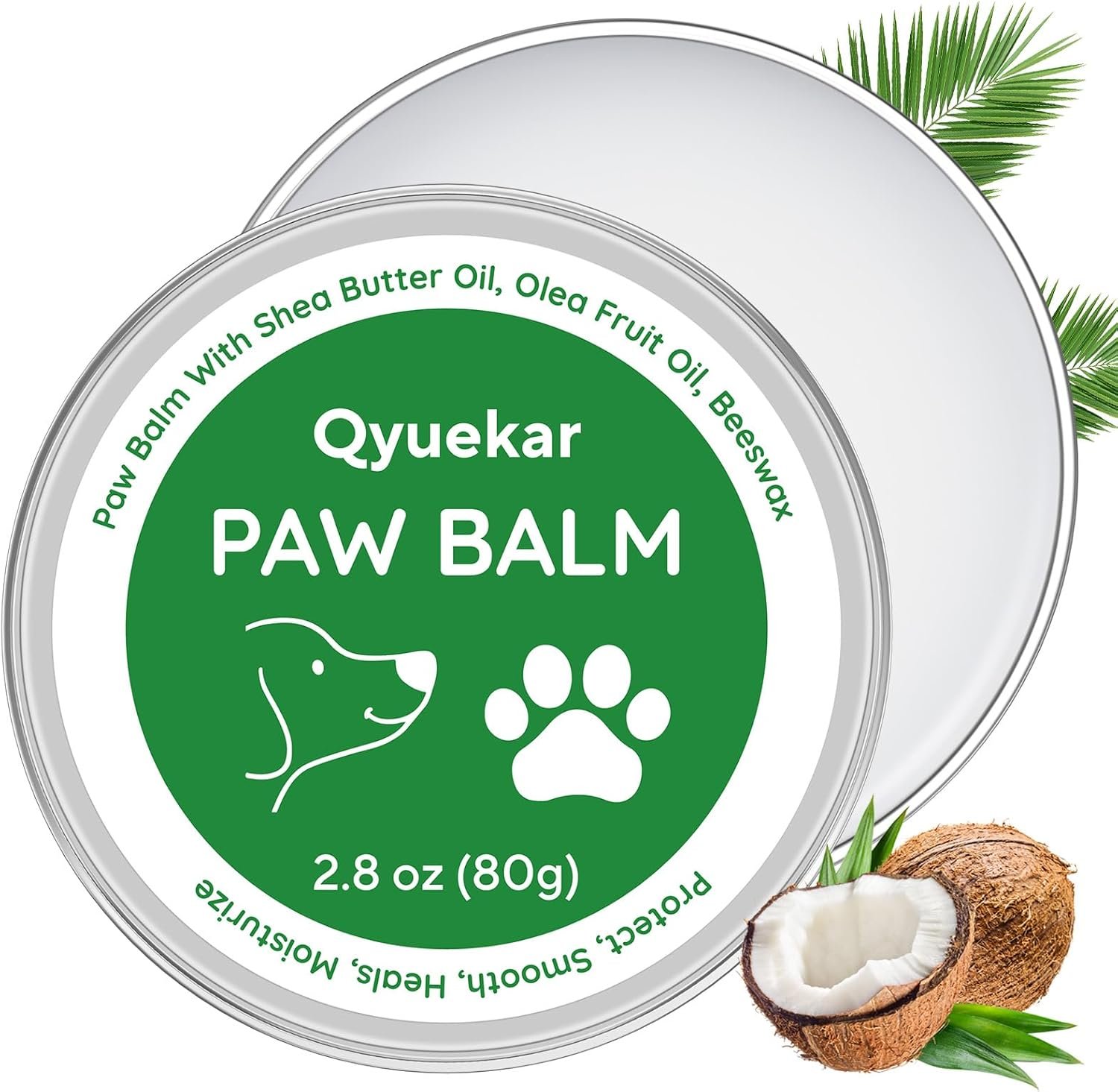 QYuekar Lick-Safe Dog Paw & Nose Balm, Dog Paw Wax Protector with Coconut Oil, Moisturizer Soother Dry Cracked Snout & Pads, All-Natural Nose Butter & Cream for Horse Hoof, Cat Petts Care, 2.8oz/80g