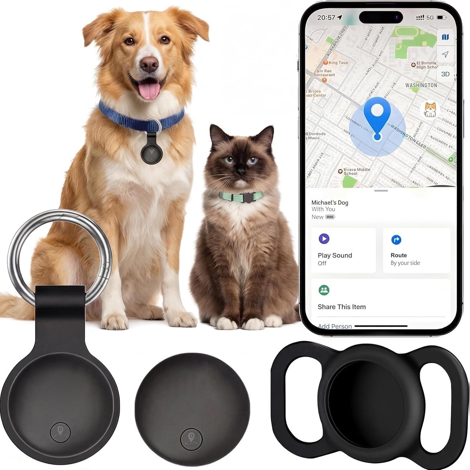 GPS Tracker for Dogs, Smart Collar with Real-Time Location – Pet Location Tracker with Holder, No Monthly Fee/No SIM Card, Works with iOS Find My, Ultra-Slim, IP68 Waterproof, Reliable Performance