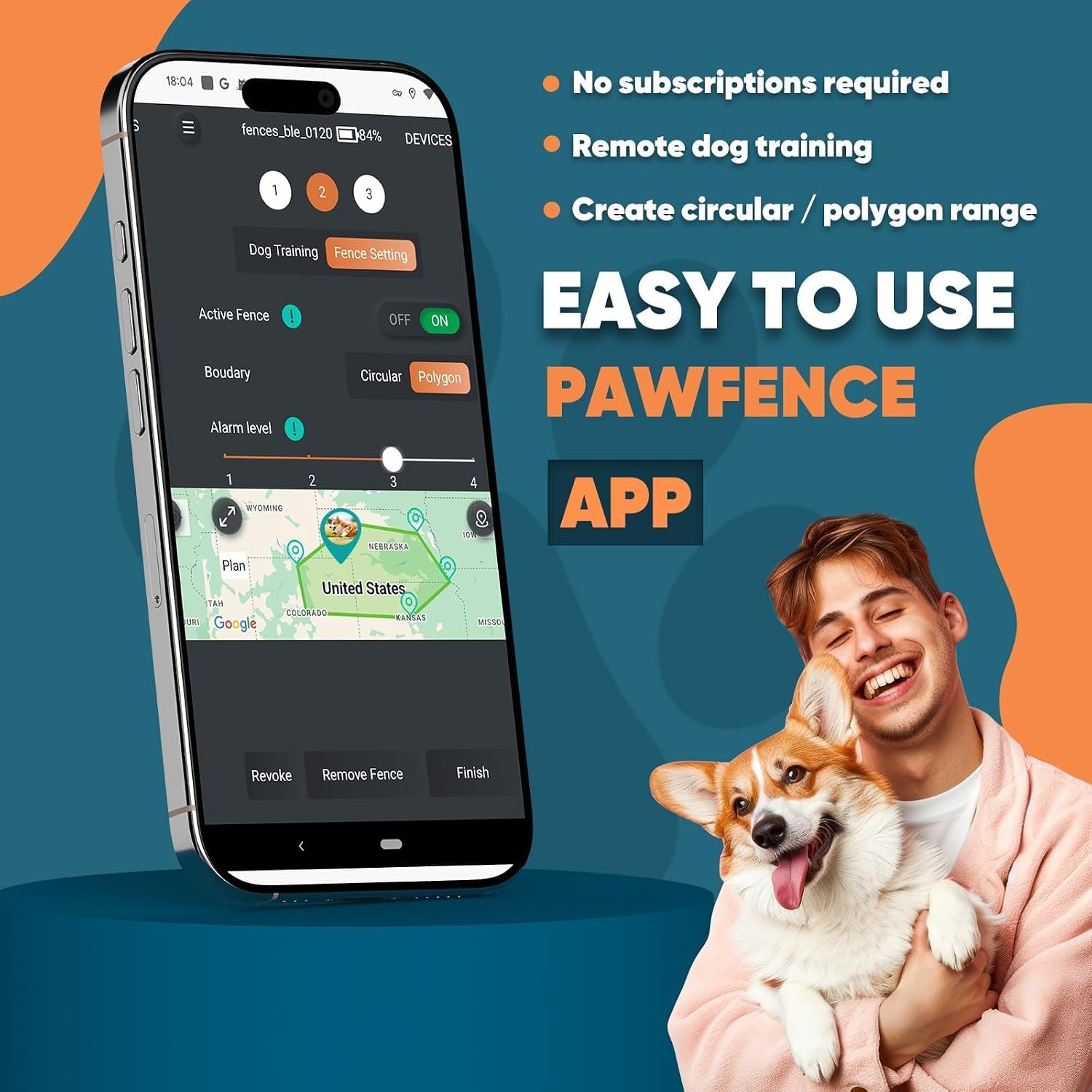 GPS Electric Dog Fence with Free App, Wireless Fence System with Training Collar, Portable for Outdoor Use, Rechargeable Waterproof Flexiable Collar, Adjustable of Dogs