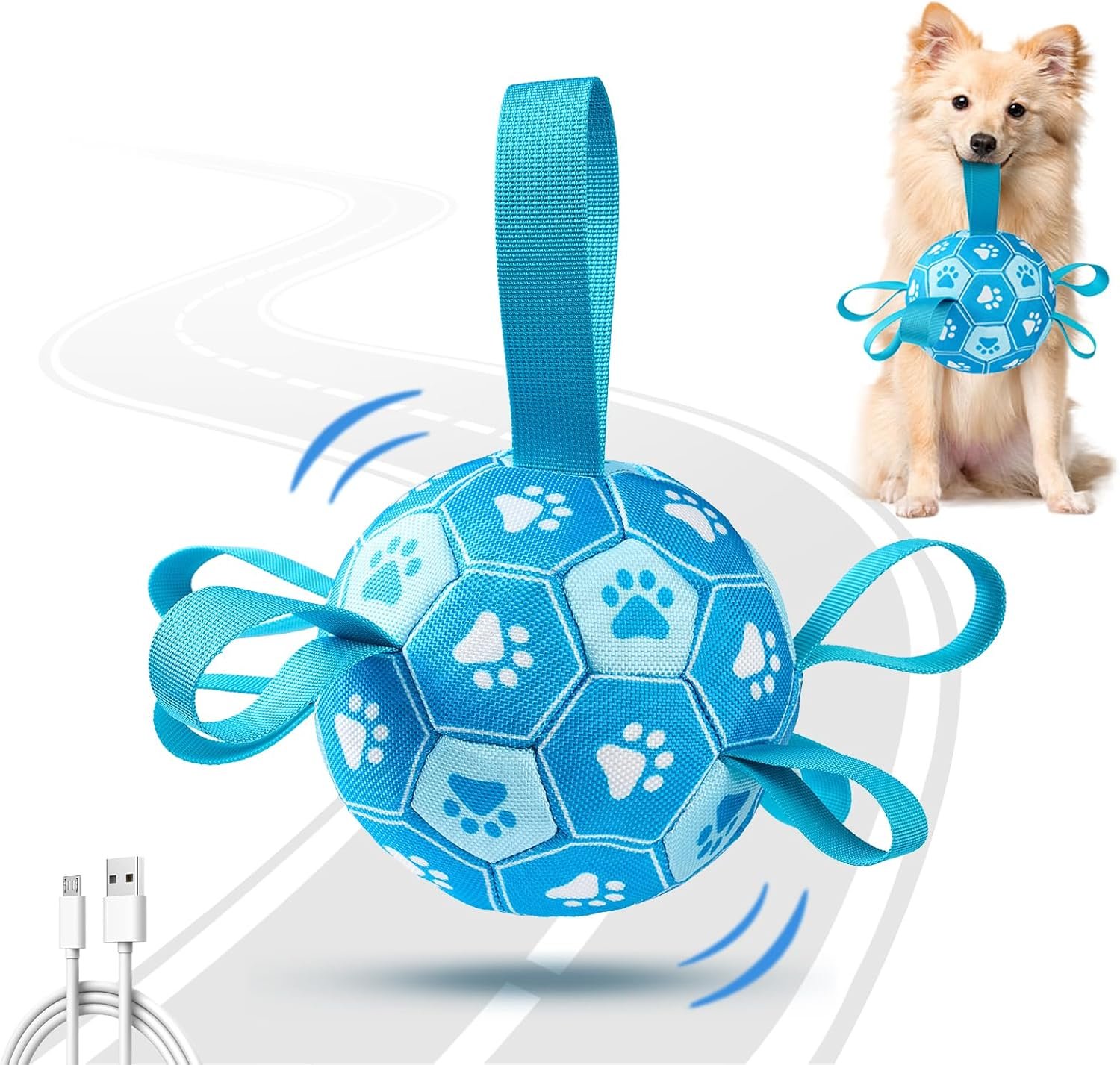 Interactive Dog Toys Dog Soccer Ball to Keep Them Busy,Durable Automatic Moving Jumping Dog Balls with Straps for Small/Medium/Large Dogs, USB Rechargeable,Not for Aggressive Chewers (Blue)