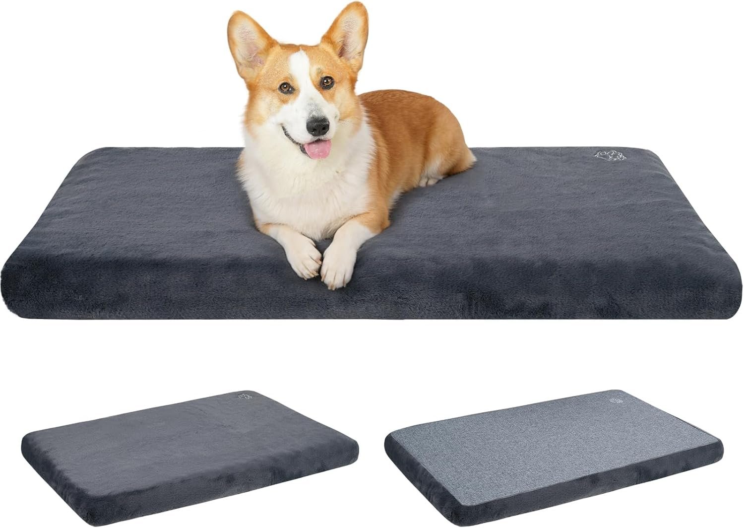 EMPSIGN Stylish Dog Bed Mat Dog Crate Pad Mattress Reversible (Cool & Warm), Water Proof Linings, Removable Machine Washable Cover, Firm Support Pet Crate Bed for Small to XX-Large Dogs, Grey