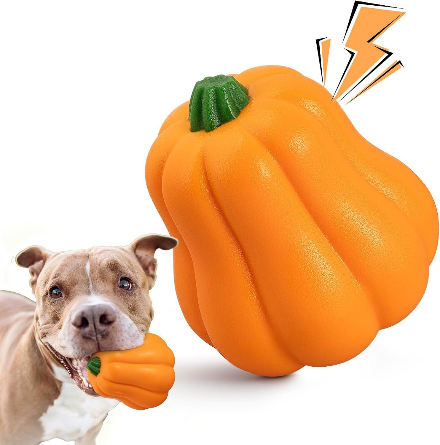 Large Dog Chew Toy with Squeaker, Tough TPR Pumpkin Toy for Strong Chewers (40 lbs+), Textured Dental Ridges, Outdoor & Water Play, Dog Pool, Beach & Fetch Toys for Summer
