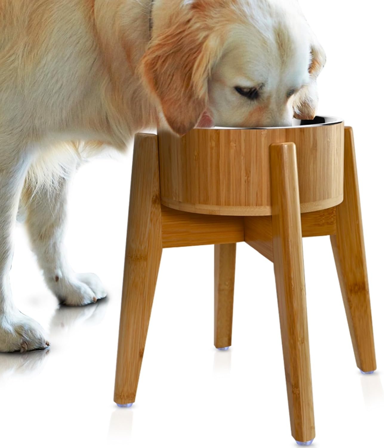 Elevated Dog Bowls for Large Breed – (15-Inch High) Raised Food/Water Bowl with Stand – Bamboo-Steel, Dry/Wet Food Suitable