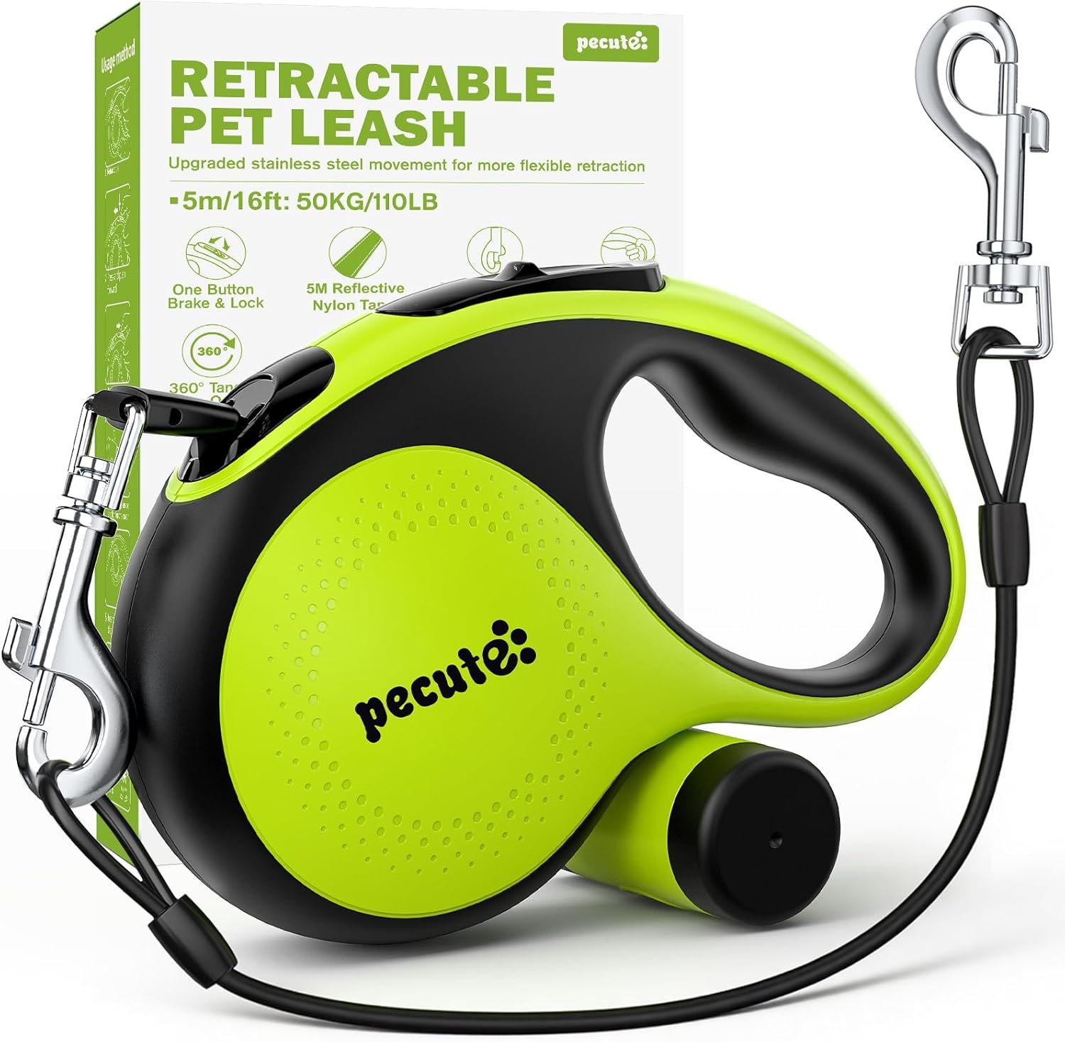 Retractable Dog Leash with Chew Proof Extender – 18,2 ft Heavy Duty Retractable Dog Leash with Poop Bag Holder, Anti-Slip Handle, Reflective Leashes for Small Medium Large Pet Up to 110 lbs