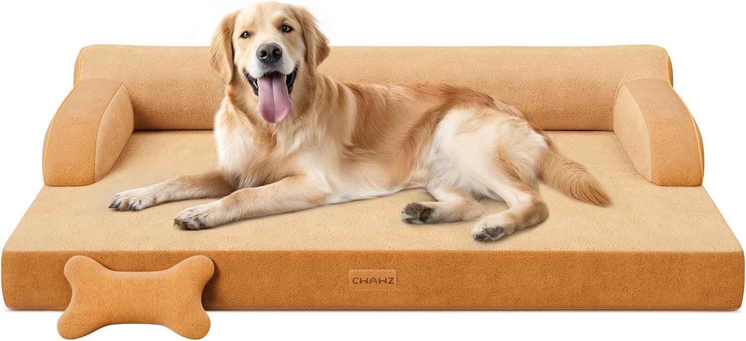 CWAWZ XL Orthopedic Dog Bed, Extra Large Dog Bed, Dual-Sided Pet Cooling Beds with Memory Foam Washable Cover Nonslip Bottom, Waterproof XLarge Pet Couch Beds with Bolsters, Brown