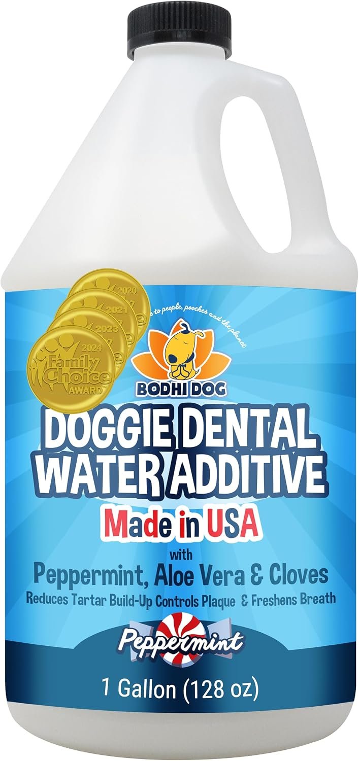 Bodhi Dog Peppermint Dental Water Additive for Dogs & Puppies – Freshens Breath, Reduces Tartar, Promotes Healthy Gums – Oral Care for Teeth & Breath – Supports Clean Mouth – Made in USA (128 Fl Oz)