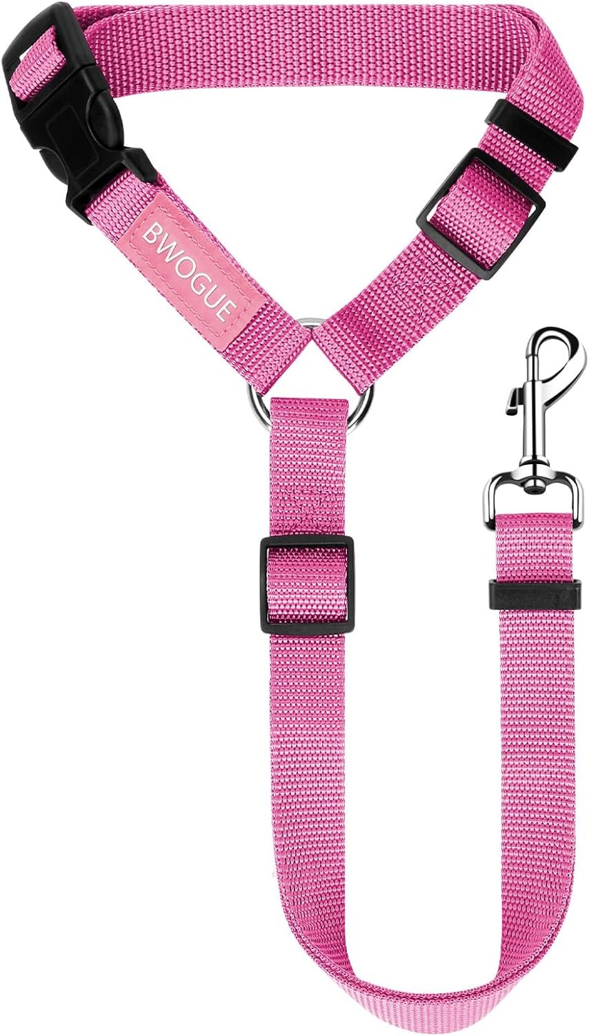 BWOGUE Pet Dog Cat Seat Belts, Car Headrest Restraint Adjustable Safety Leads Vehicle Seatbelt Harness (1 Pack, Pink, Not Elastic)