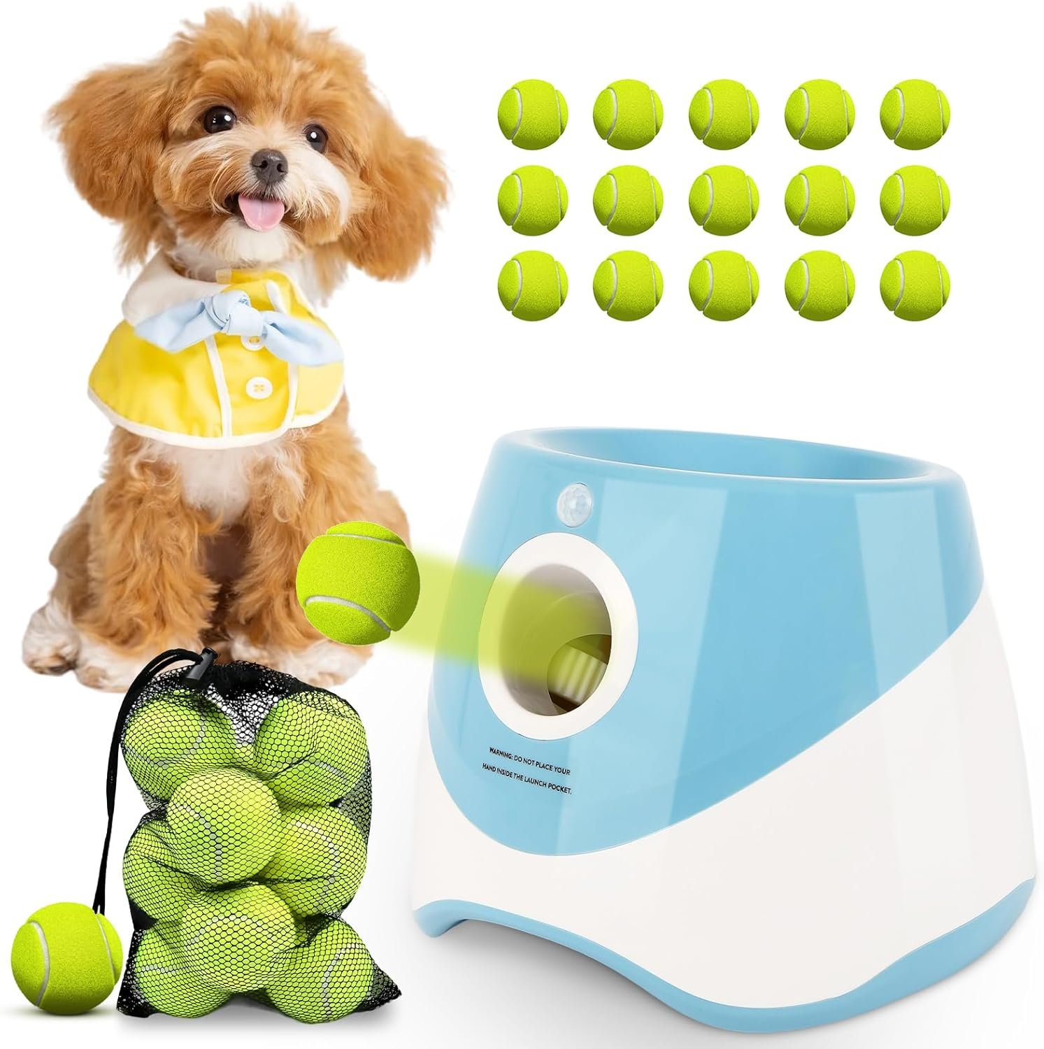 Automatic Ball Launcher for Dogs: 2″ Mini Tennis Ball Thrower with 3 Distance Settings,Interactive Puppy Pet Ball Indoor Thrower Fetch Machine for Small to Medium Dogs,Blue