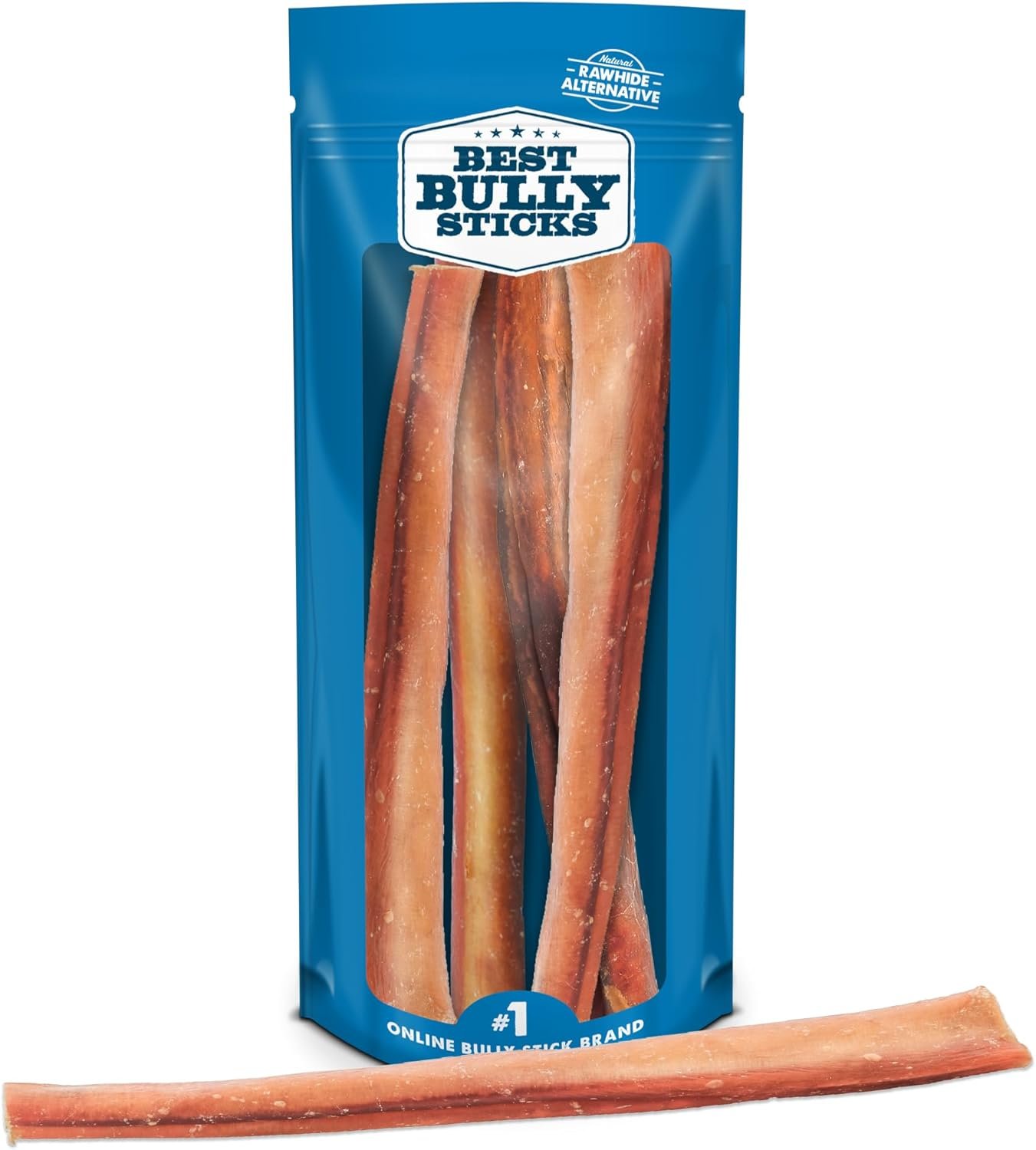 Best Bully Sticks Natural Jumbo Bully Sticks for Large Dogs – 12 Inch, 4 Count (Pack of 1) – 100% Free-Range Grass-Fed Beef, Single-Ingredient, Grain and Rawhide Free Long Lasting Dog Chews