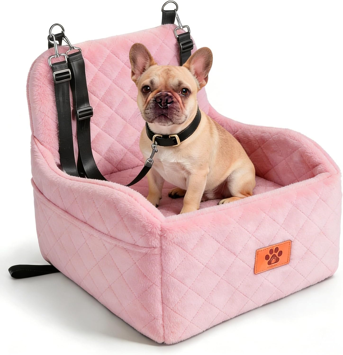 Dog Car Seat for Small Medium Dogs, Dog Booster Seat with Thick Comfort Foam for Pets Up to 35 lbs, Washable & Detachable Pet Car Seat with Storage Pockets – Pink