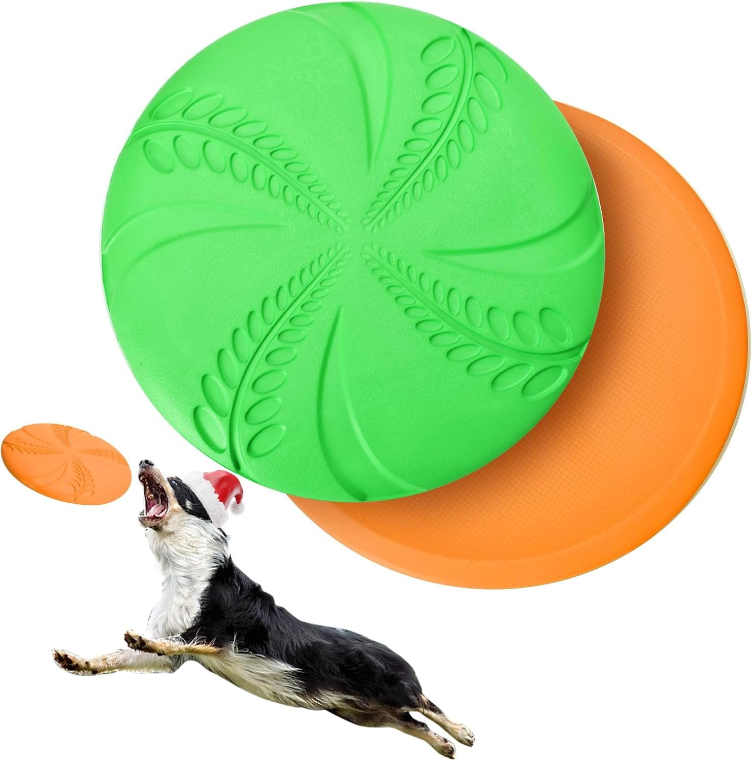 Nobleza 2 Pack Dog Flying Disc, 8in Interactive Flyer Dog Toys for Small Medium Large Dogs to Fetch, Durable Outdoor Dog Disc Toy for Long-Distance Flies and Floats on Water, Orange & Green