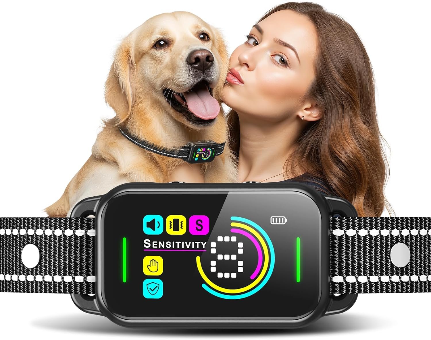 DINJOO Bark Collar for Large Medium Small Dogs – Smart AI 1S Stop Barking, Anti Barking Device & Dog Training Collar with Beep, Vibration & 8-Level Sensitivity, IP67 Waterproof – Pitch Black