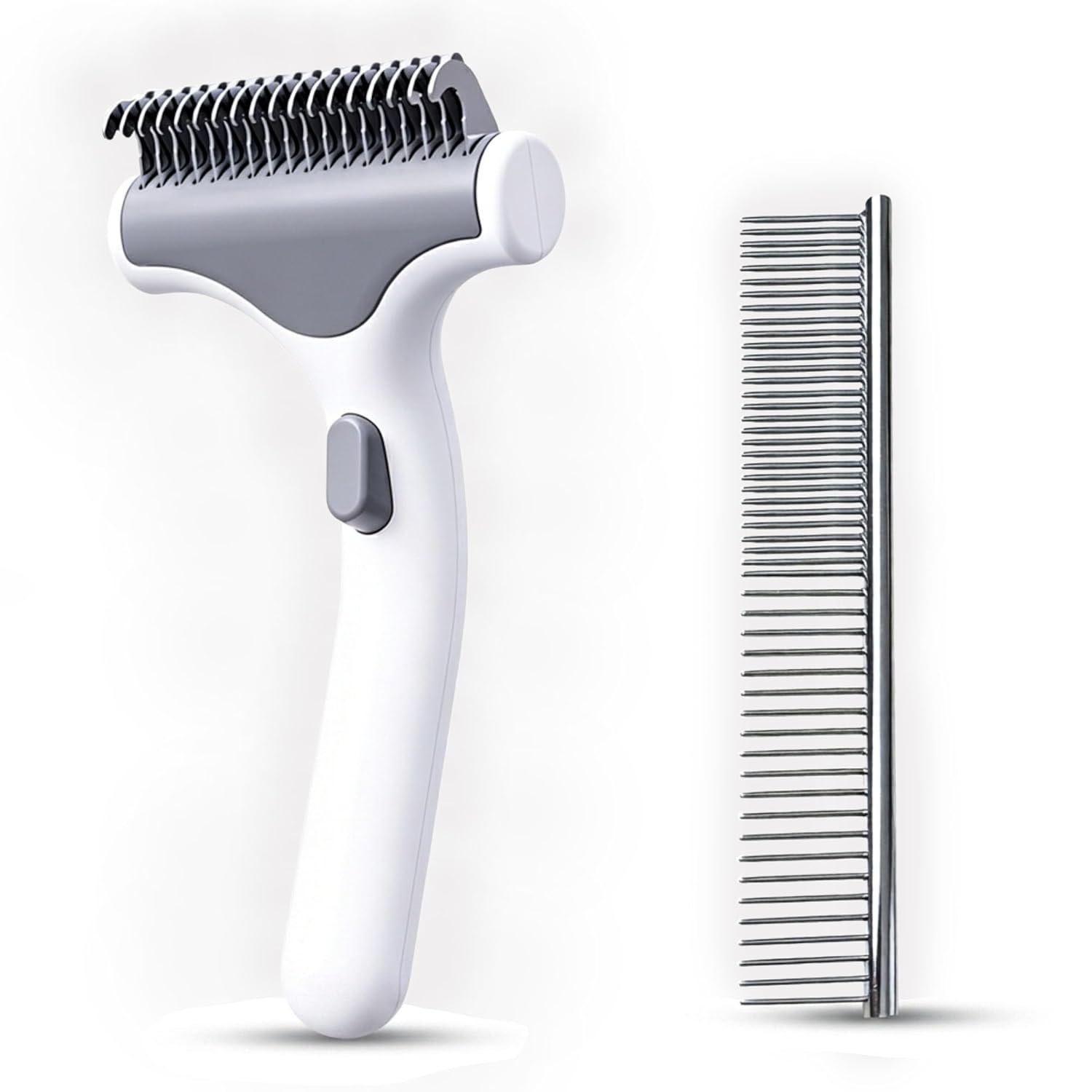 Undercoat Rake for Dogs with Metal Comb for Dogs, Dematting Tool for Dog and Dematting Comb for Cats, Dog and Cat Grooming Set for Tangles, Loose Undercoat and Shedding Hair (White)