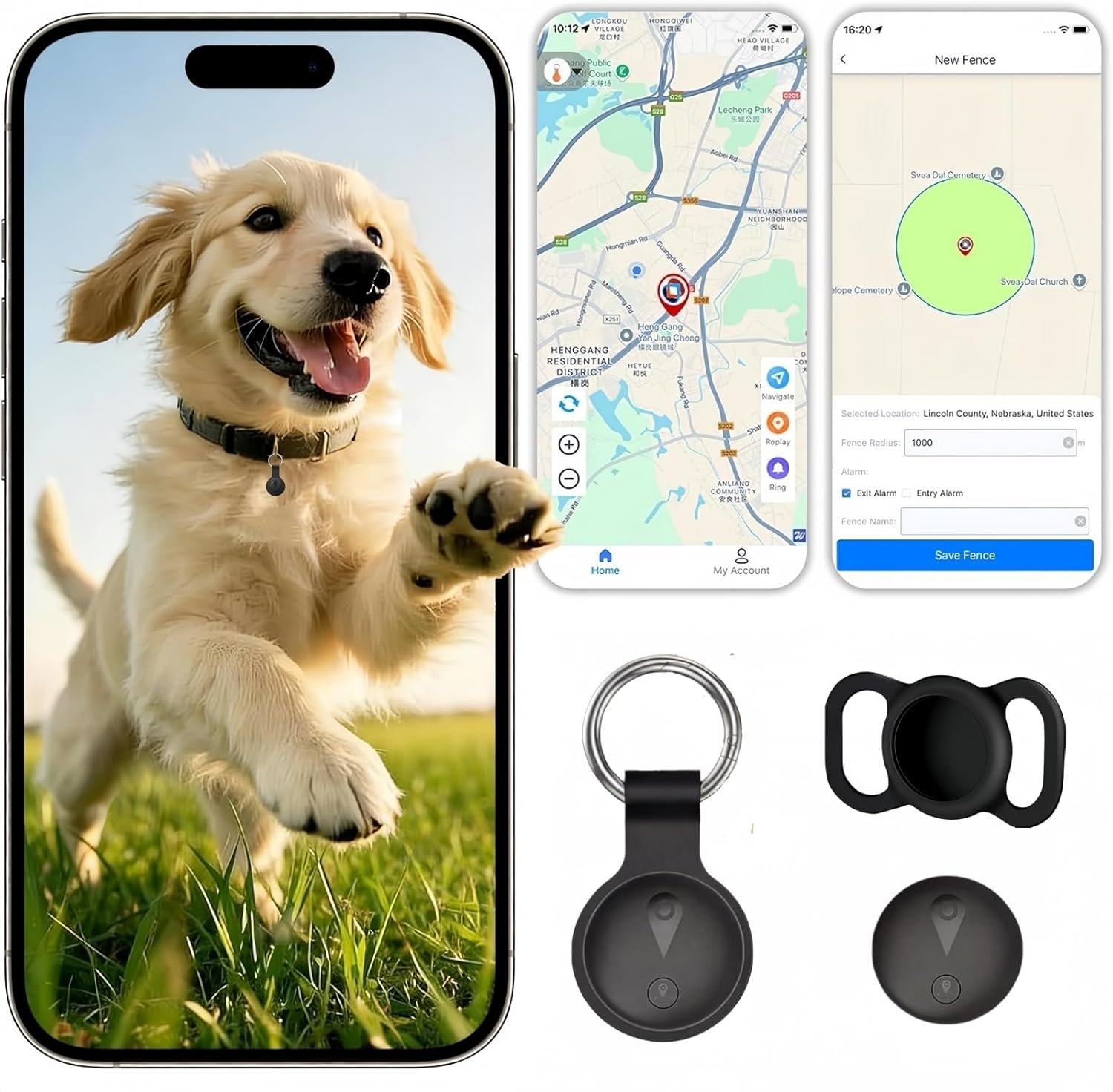 GPS Tracker for Dogs & Cats, Smart Pet Collar Tracker Works with Apple Find My, No Monthly Fee No SIM Card, Real-Time Location, IP68 Waterproof Ultra-Slim Anti-Lost Pet Tracker