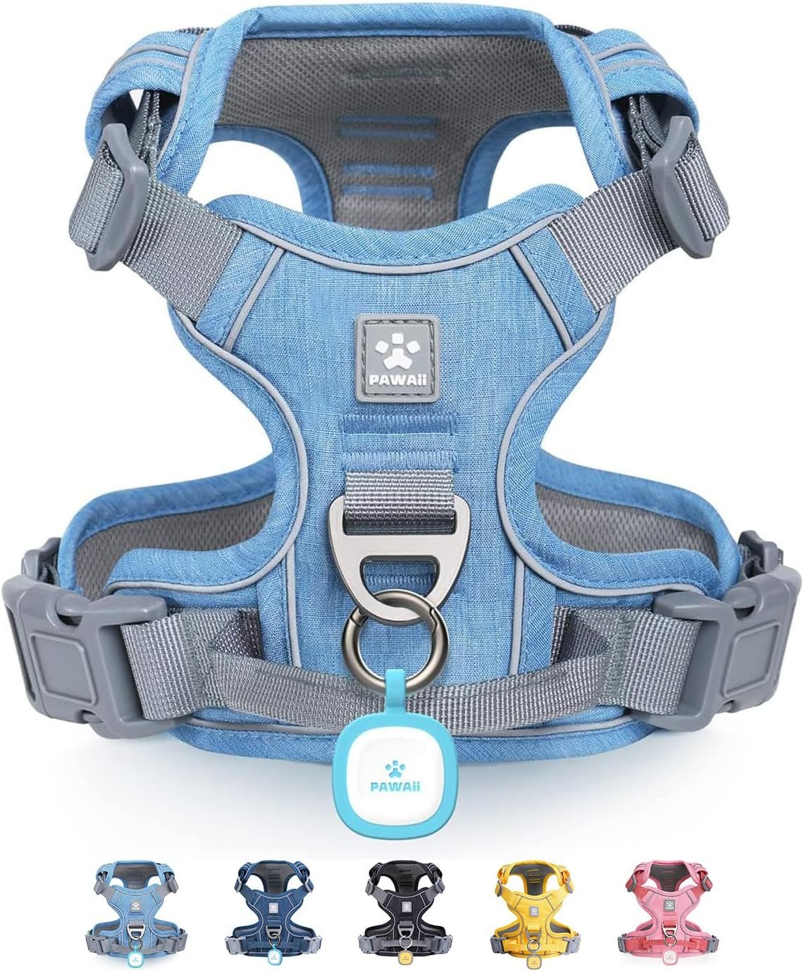 Pawaii No Pull Dog Harness with Pet ID Tag,Reflective Strips No Choke Front O Ring Breathable Mesh Adjustable Soft Padded Pet Vest with Easy Control Handle for Small Dogs