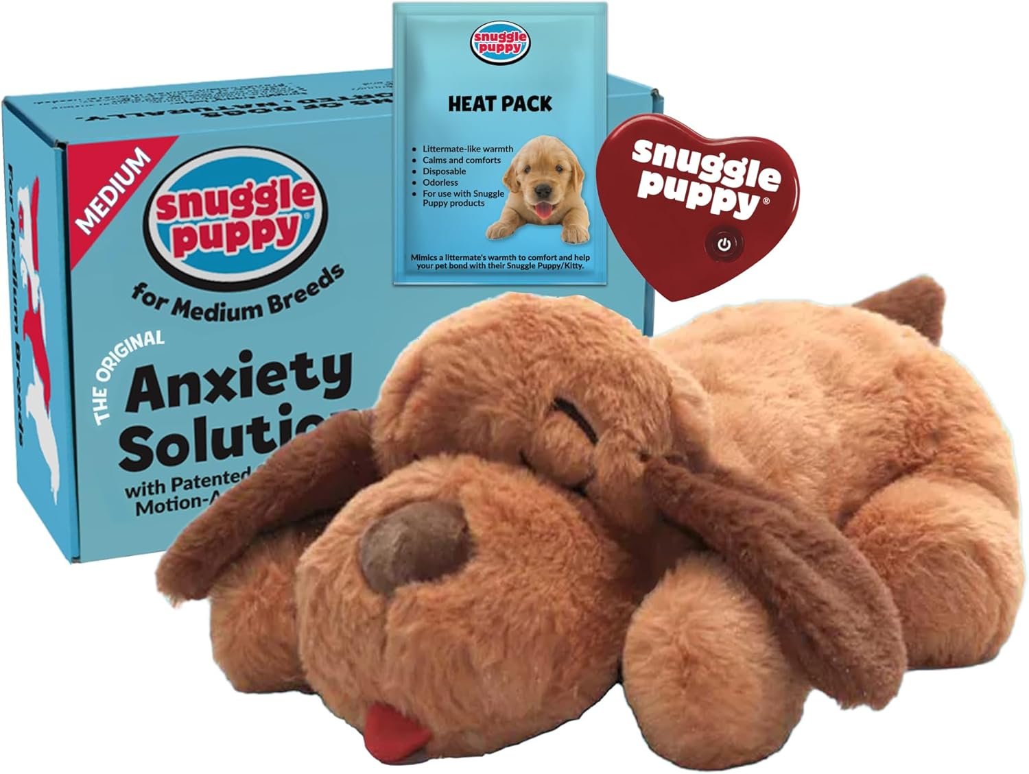 Snuggle Puppy Original Heartbeat Puppy Toy with Real-Feel Pulse & Heat Pack, Calming Sleep Aid for Puppy Anxiety, Crate Training, First Nights & New Puppy Transition – Biscuit