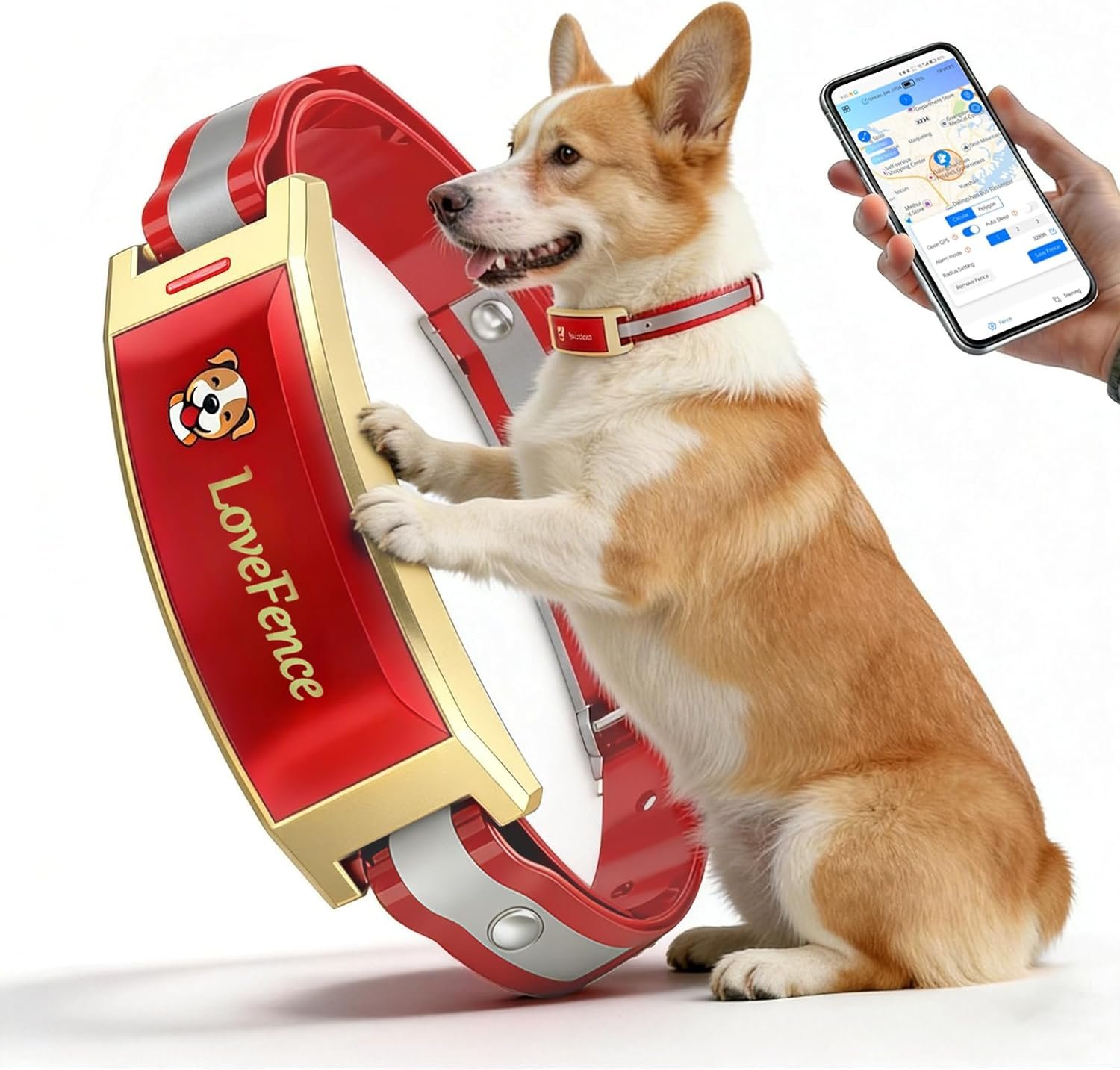 Wireless Electric GPS Dog Collar Fence for Mediume/Large Dog: Upgrade Pet Shock Barrier Containment System Yard Outdoor Perimeter,Stubborn Dog Train Bluetooth Collar for Dog Parent Red