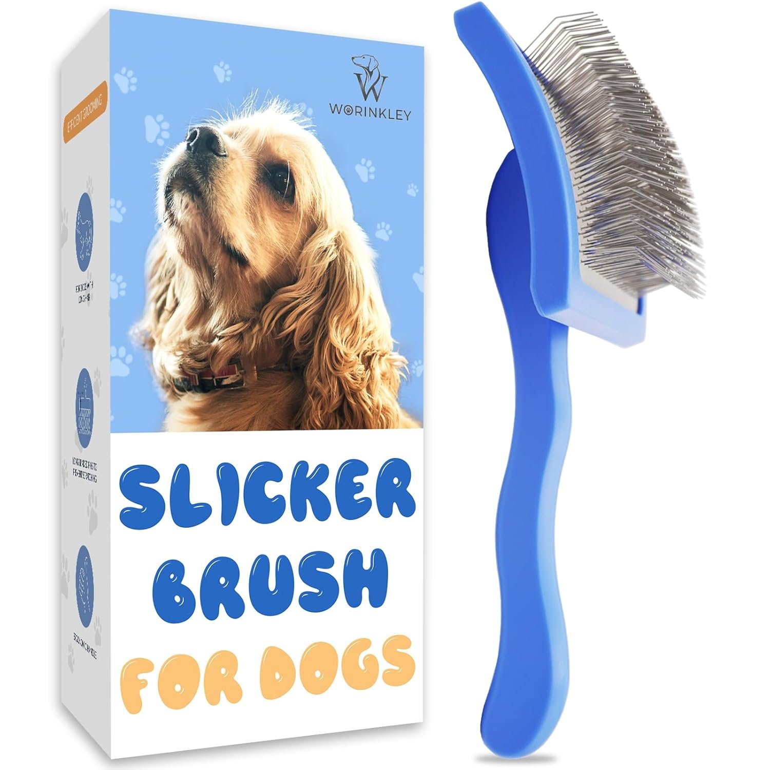 Slicker Brush for Dogs, Professional Pet Doodle Grooming brushes for Goldendoodles, Labradoodles, Poodles – Long Pin Detangler for Dematting dog slicker brush – Large