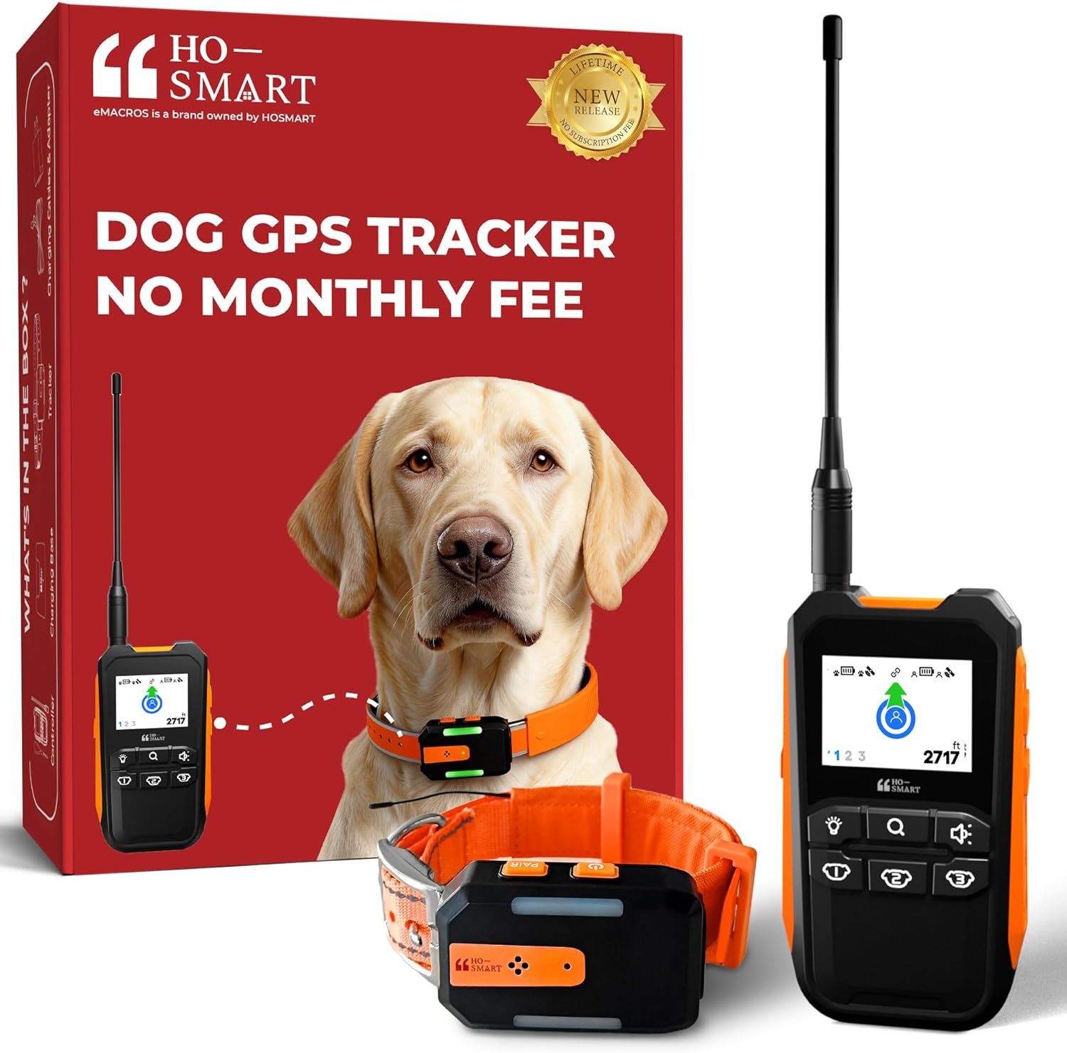 Gen 2 Dog Tracker No Subscription for Medium & Large Dogs, No Cell Service, 3-Level Virtual Fence, Up to 7-Day Tracker Battery, IP67 Waterproof, Reflective Collar, Remote Light & Sound