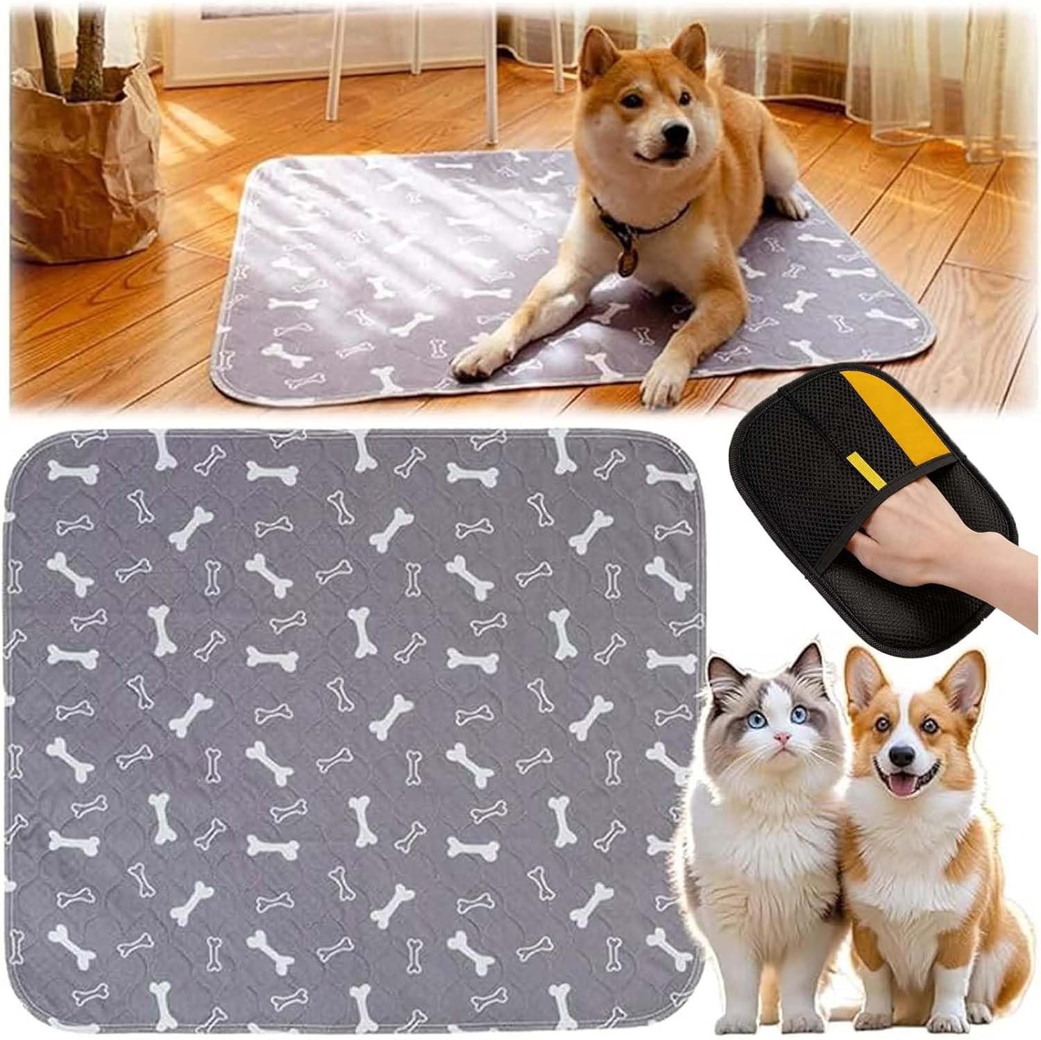 Attractant Puppy Pee Pads– Reusable, Washable & Leak-Proof Pet Training Pads for Dogs Cats, Anti-Slip, Home Travel (M-27.5″×31.5″)