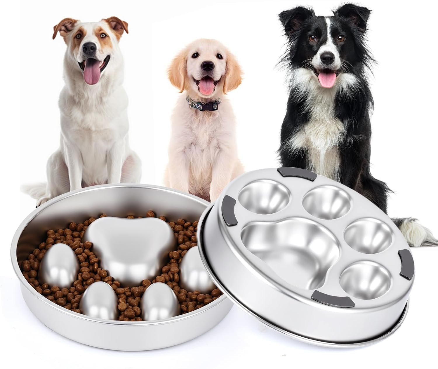 Slow Feeder Dog Bowl for Fast Eating Dogs Stainless Steel Heavy Duty 8.2″ with Non-Slip Base, Raised Obstacle Slow Down Eating for Small Medium Large Dogs, Reduces Bloat & Indigestion, Dishwasher Safe