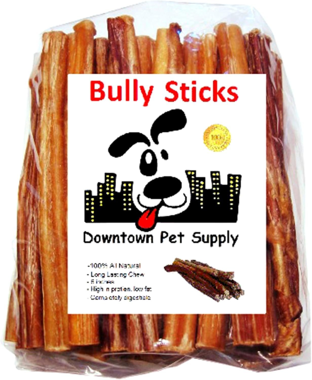 Downtown Pet Supply Bully Sticks for Dogs – Natural 6 Inch Beef Chews, Odor-Free & Rawhide-Free, Long Lasting Dog Treats for Aggressive Chewers – Healthy, Safe & Delicious Chews Dogs Love (10 Pack)