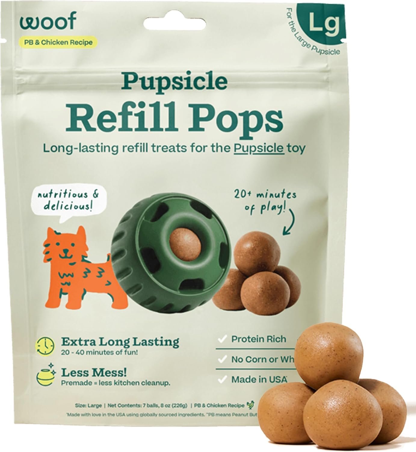 WOOF Pupsicle Chicken Refill Pops, Delicious Long Lasting Dog Treats, Wholesome Ingredients, Pre-Made Large Pupsicle Refills Pops- For Dogs 25 – 75 lbs – 7 count