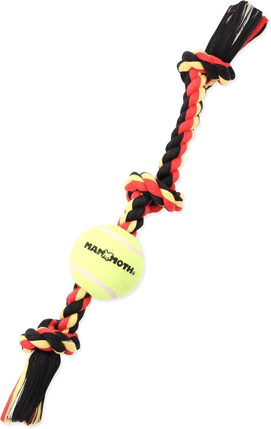 Mammoth Flossy Chews Color 3 Knot Tug w/Standard Tennis Ball – Premium Cotton-Poly Tug Toy for Dogs, Interactive Rope Dog Toy for Medium Dogs – 20” , Multi color