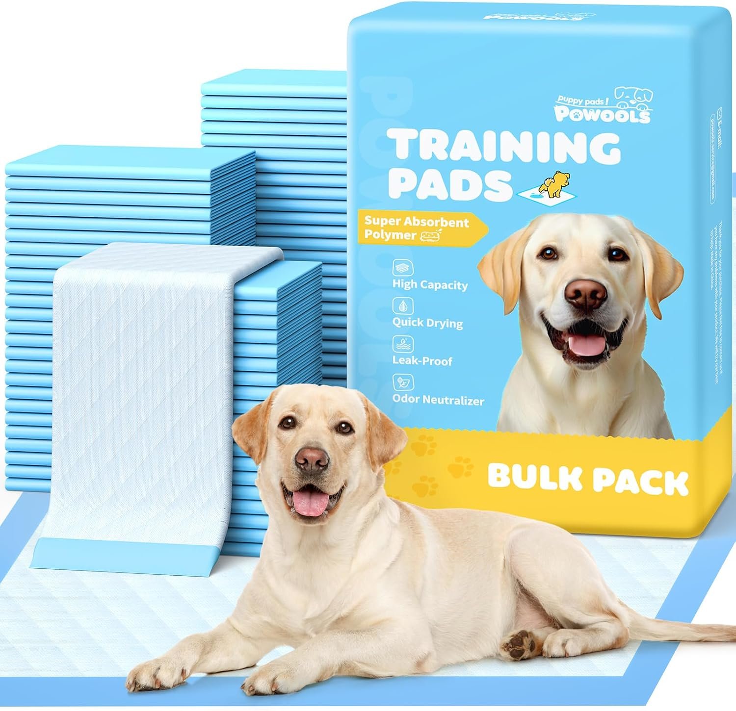Powools 100-Pack X-Large Puppy Pads – 34” x 28” Pee Pads for Dogs Potty Training with Leak-Proof Quick-Dry Design, 6-Layer Wee Wee Pads for Dogs, Blue