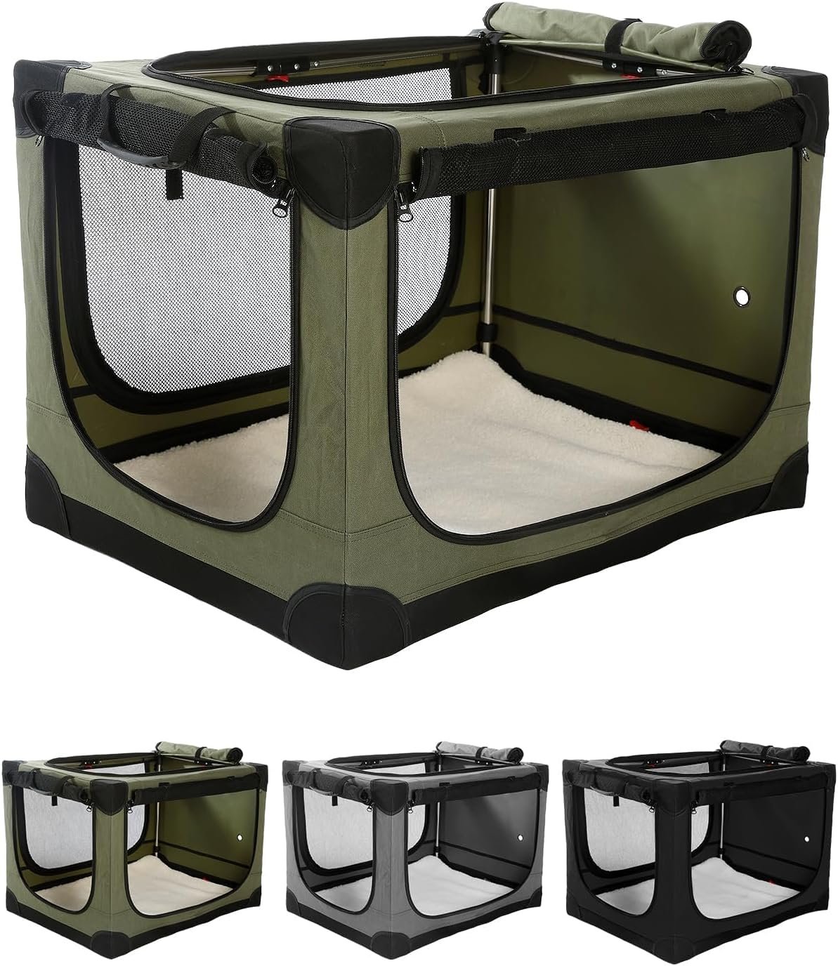 Veraste 42″ L x 31″ W x 31″ H Collapsible Travel Dog Crate, Quick-Setup Portable Soft Dog Kennel for Large Dogs up to 90 lbs, 4-Door Foldable Travel Crate with Storage Bag, Green