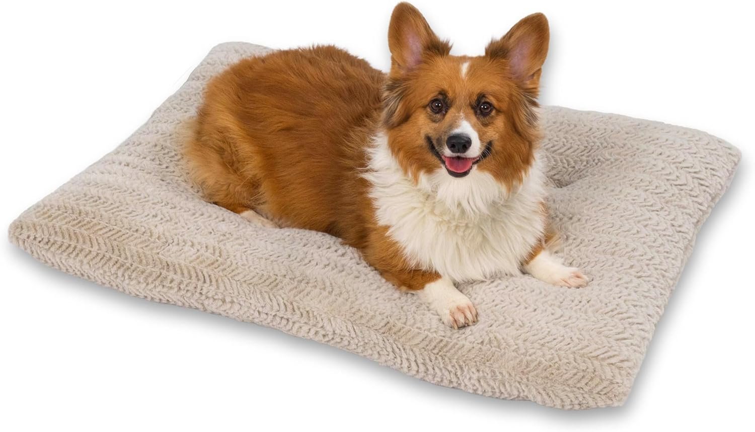 Best Friends by Sheri Comfy Crate Sleeper Mat – Plush Low-Pile Dog Bed, 36″ x 24″, Large & XL Crates, Up to 70 lb Dogs, Machine Washable, Herringbone Pattern, Oyster