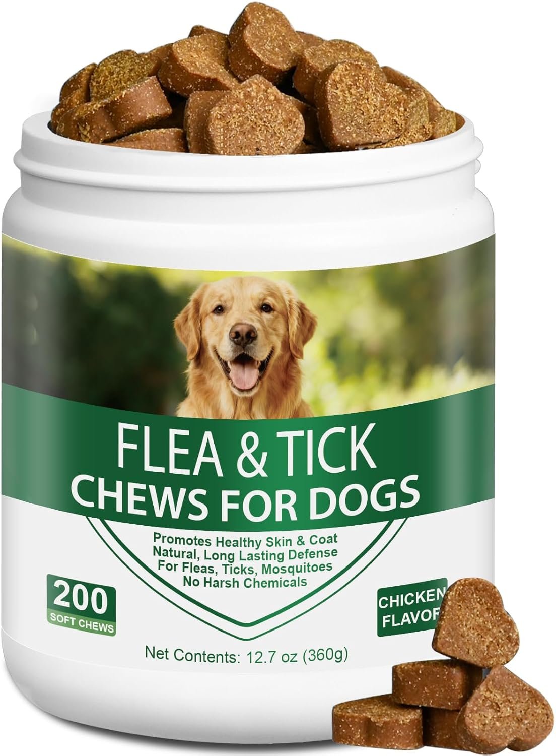 Flea and Tick Chewable for Dogs 200ct – Dog Flea and Tick Supports, Natural Yeast Omega 3 for Skin Coat & Itching Relief, Immune Support, Oral Supplement for All Breeds & Ages