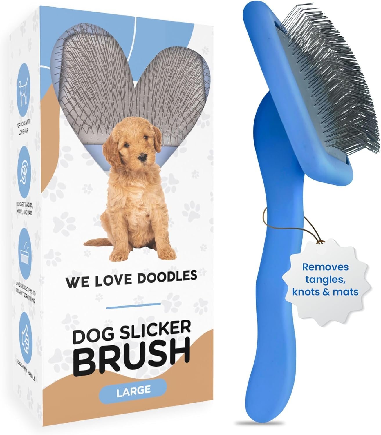 Slicker Brush for Dogs, Dog Grooming Supplies – Best Doodle & Poodle Brush for Haired Dogs – Goldendoodle Pin Detangler for Dematting (Large)