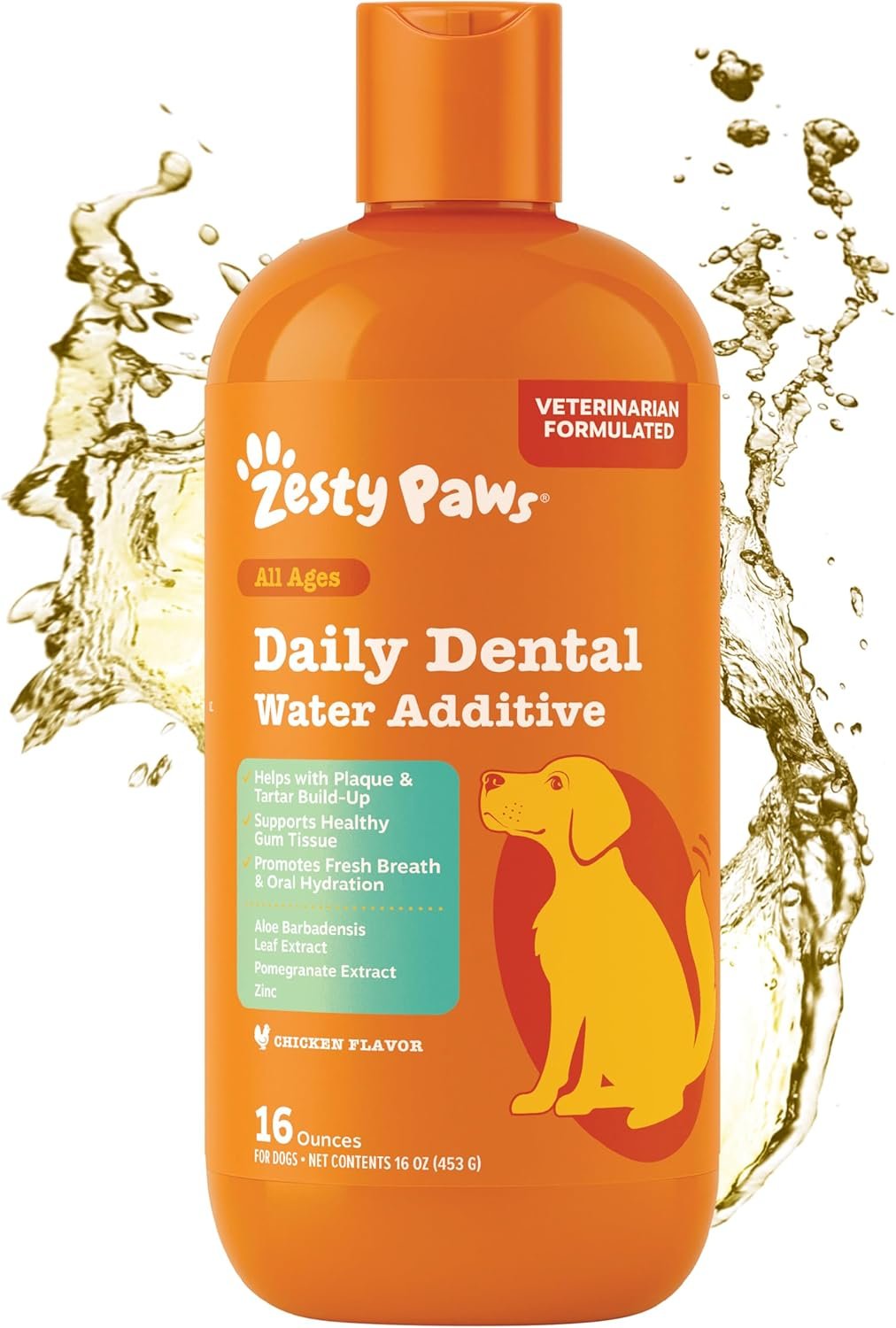 Zesty Paws Dog Dental Water Additive – Dog Breath Freshener + Oral Care – Plaque & Tartar Control – for Teeth & Gum Health – Pomegranate, Green Tea, Aloe & Zinc Extract