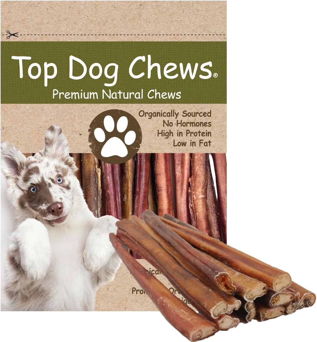Top Dog Chews – Thick 12 Inch Bully Sticks, 100% Natural Beef, Free Range, Grass Fed, High Protein, Supports Dental Health & Easily Digestible, Dog Treat, 10 Pack