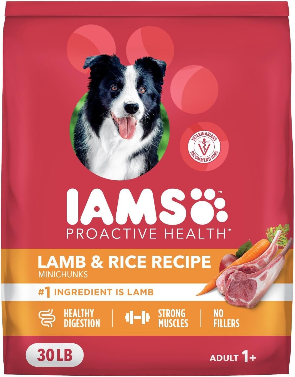 IAMS Proactive Health Dry Dog Food, Adult Dog Food Dry Recipe, Lamb & Rice, 30 lb. Bag