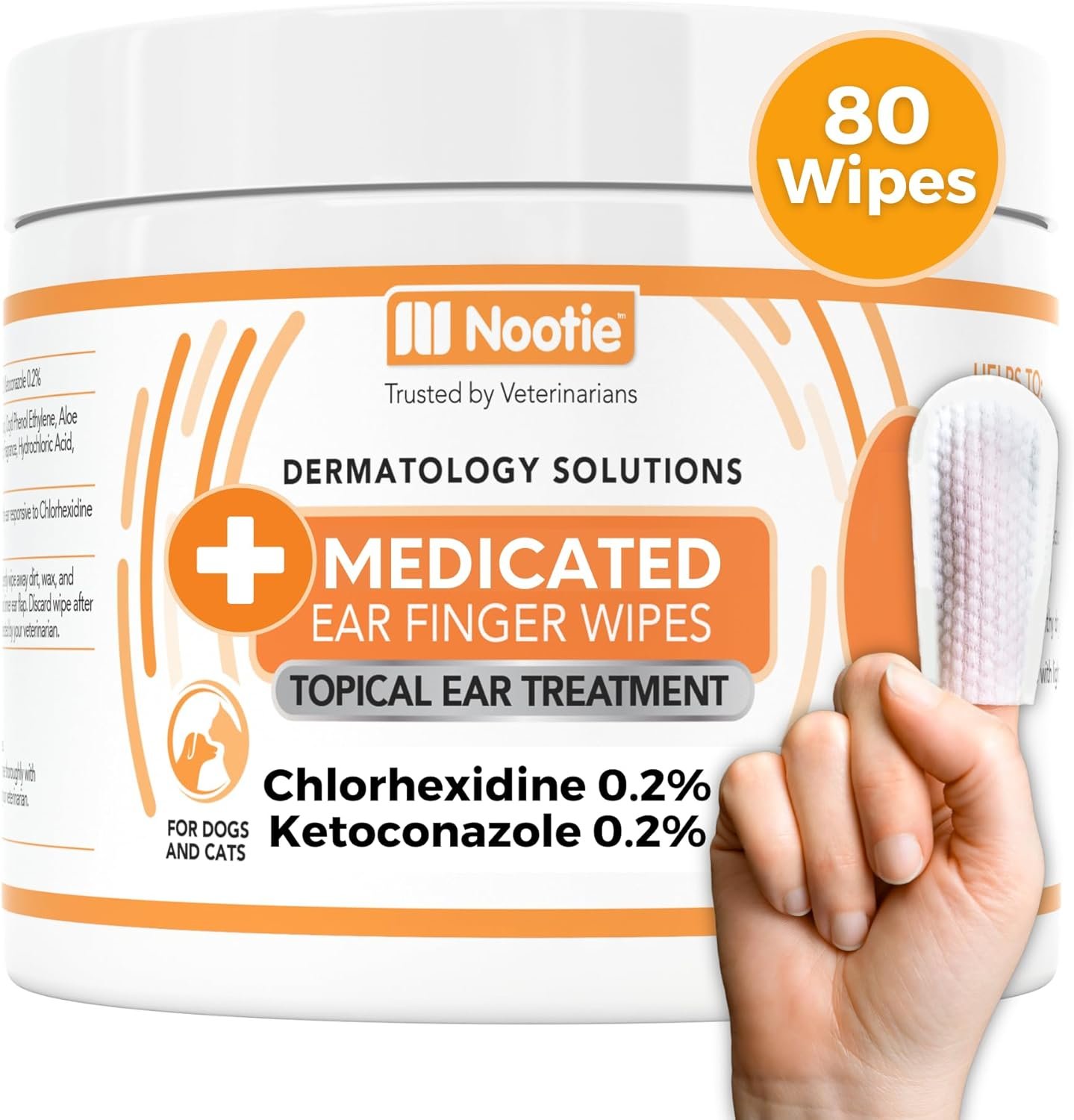 Nootie Medicated Ear Finger Wipes with Chlorhexidine for Dogs, Gentle Dog Ear Cleaning Wipes for Itchy, Sensitive Ears – Helps Remove Wax, Dirt Buildup, & Odor 80 Wipes – Made in USA