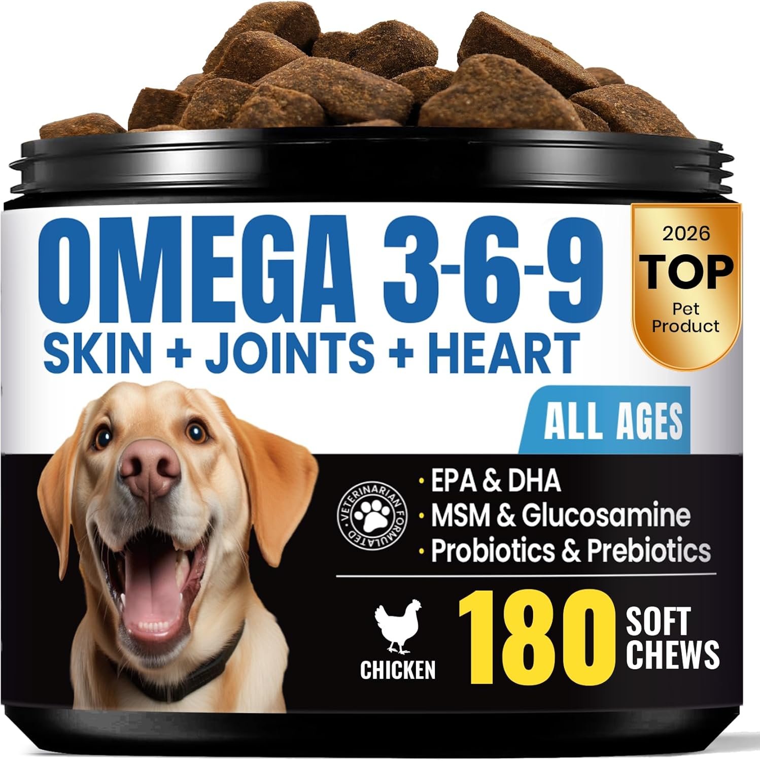 Omega 3 for Dogs – Salmon Oil for Dogs Skin & Coat Health, Fish Oil Supplement for Dog Shedding, Itch & Hot Spot Relief, Allergy Chews with EPA & DHA Fatty Acids for Skin & Joint Support – 180 Ct