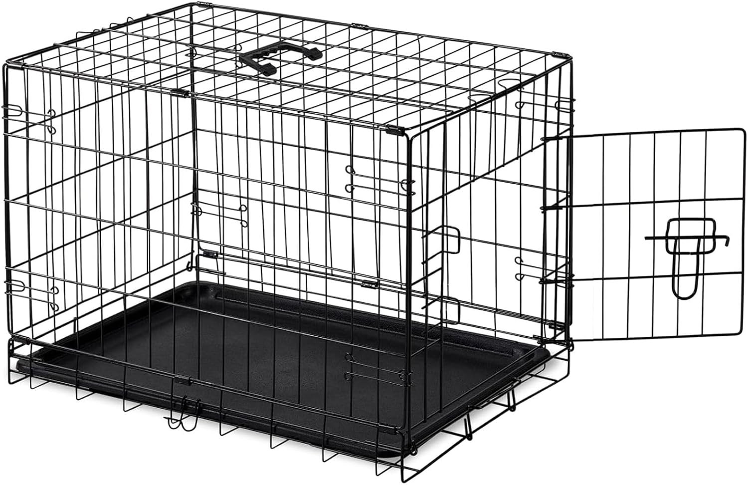 DUMOS Dog Crate, 30 Inch Small Medium Single Door Dog Cage with Plastic Leak-Proof Pan Tray, Folding Metal Wire Pet Kennel for Indoor, Outdoor, Travel