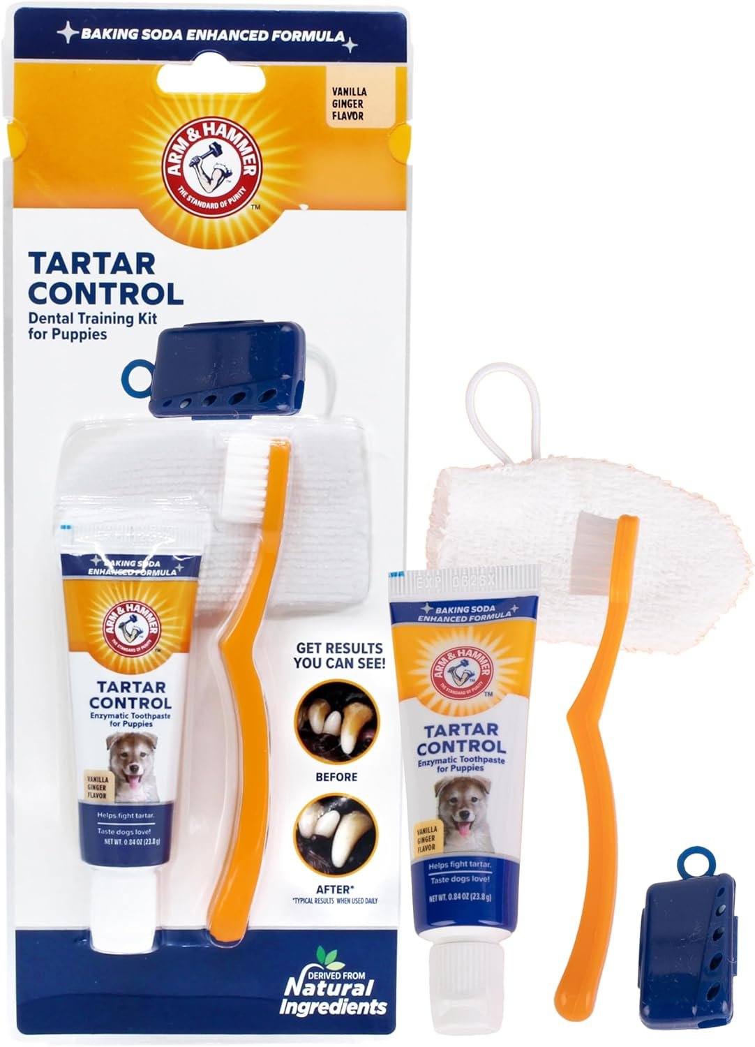 Arm & Hammer for Pets Tartar Control Dental Training Kit for Puppies, Includes Dog Toothbrush, Toothpaste & Fingerbrush for Puppy Dental Health, Vanilla Ginger Flavor, 0.84 Oz