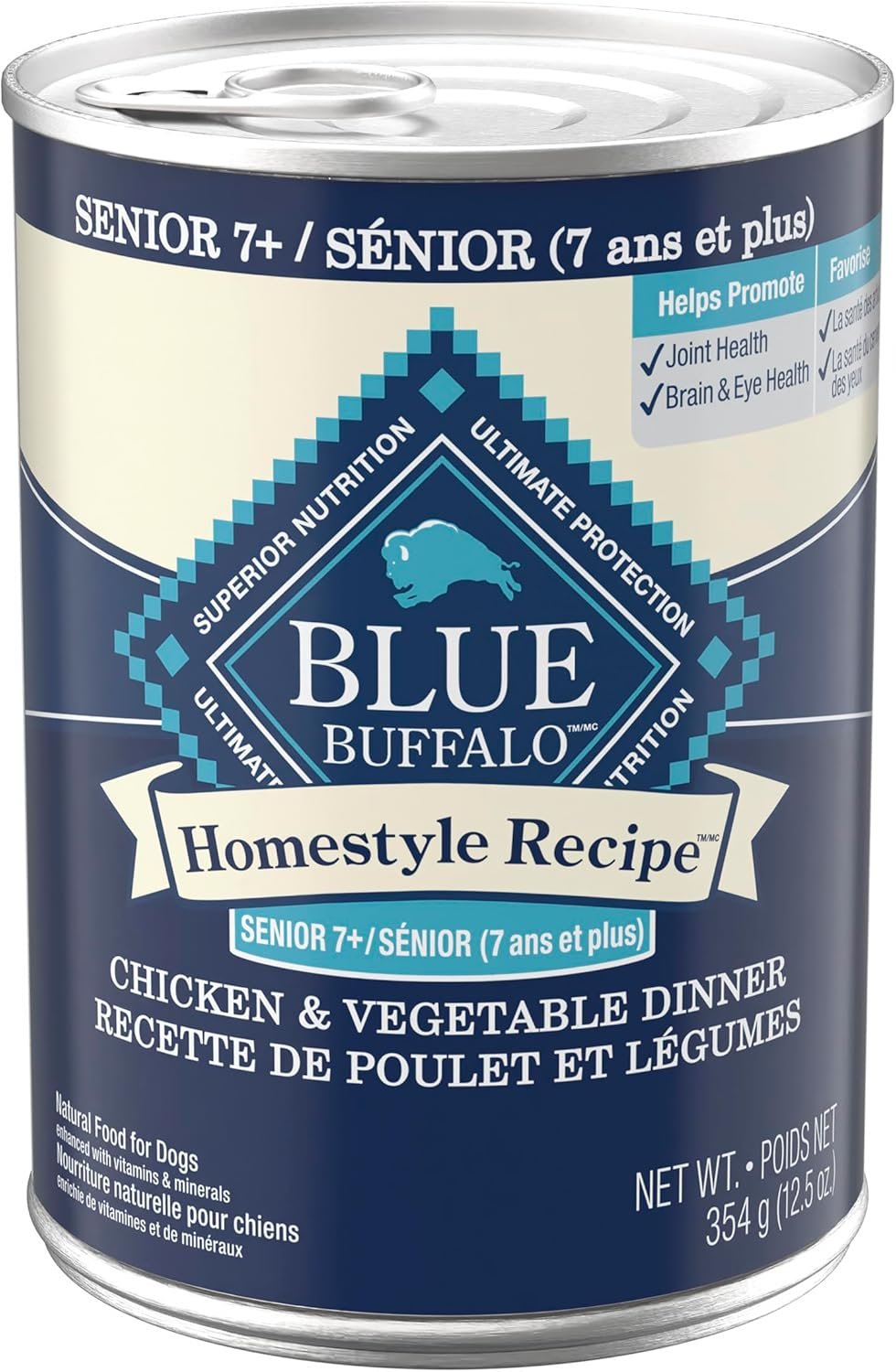 Blue Buffalo Homestyle Recipe Chicken & Vegetable Dinner Paté Natural Wet Dog Food for Senior 7+ Dogs, Made with Natural Ingredients, Vitamins & Minerals, 12.5-oz. Can (12 Count)