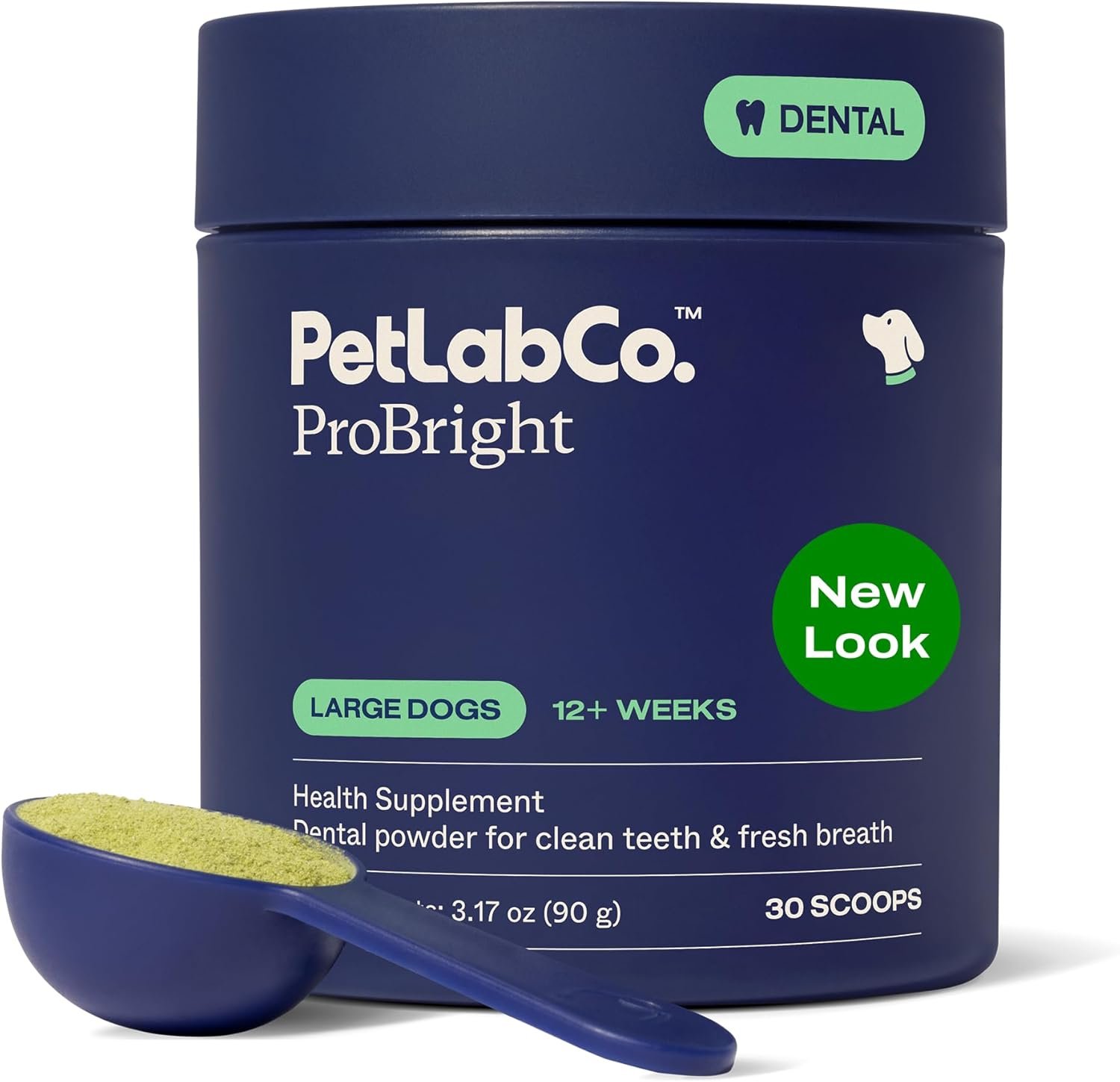 PetLab Co. ProBright Dental Powder – Dog Breath Freshener – Teeth Cleaning Made Easy – Targets Tartar & Bad Breath – Formulated for Large Dogs – Packaging May Vary
